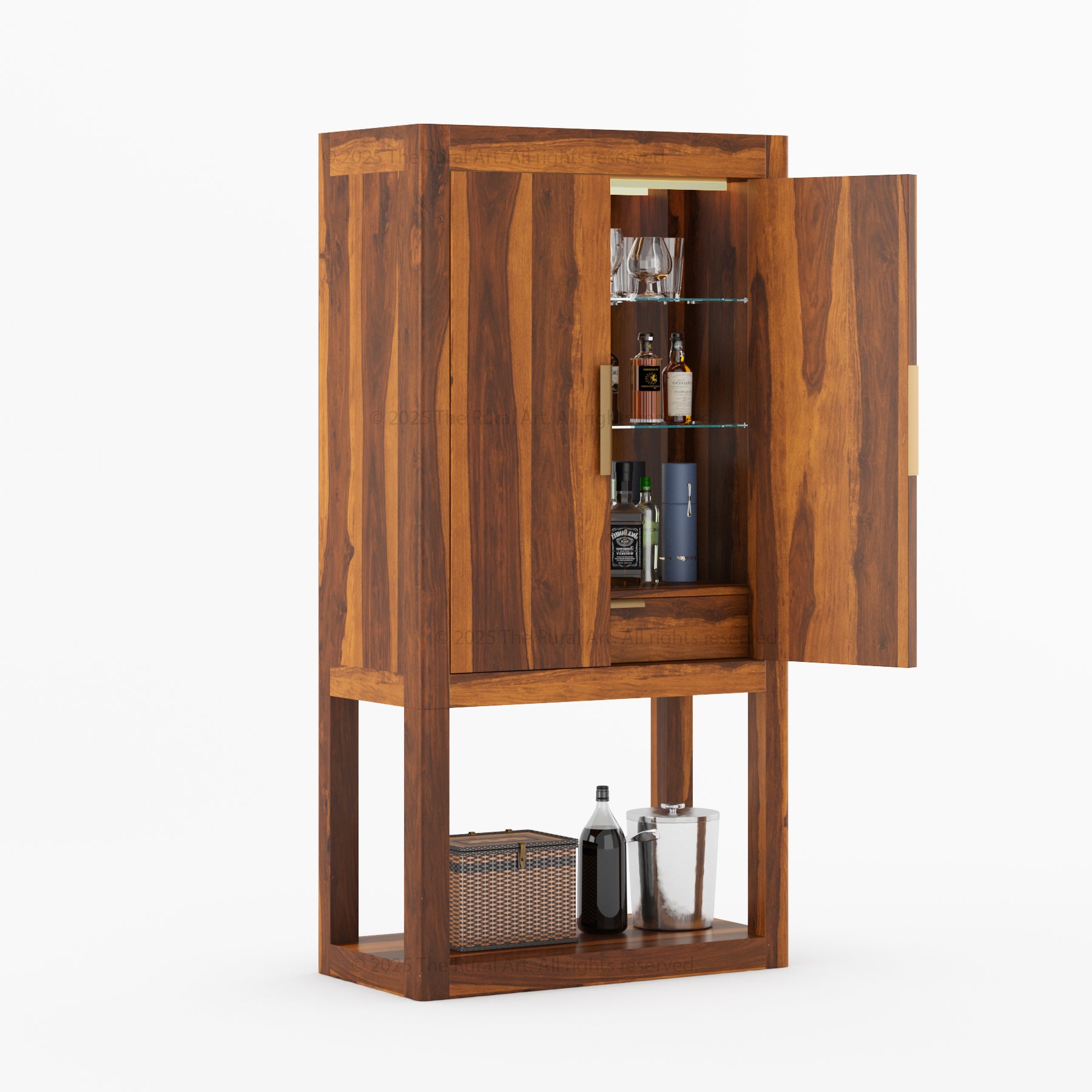 Aspen Modern Solid Wood Wine Bar Cabinet with Open Base