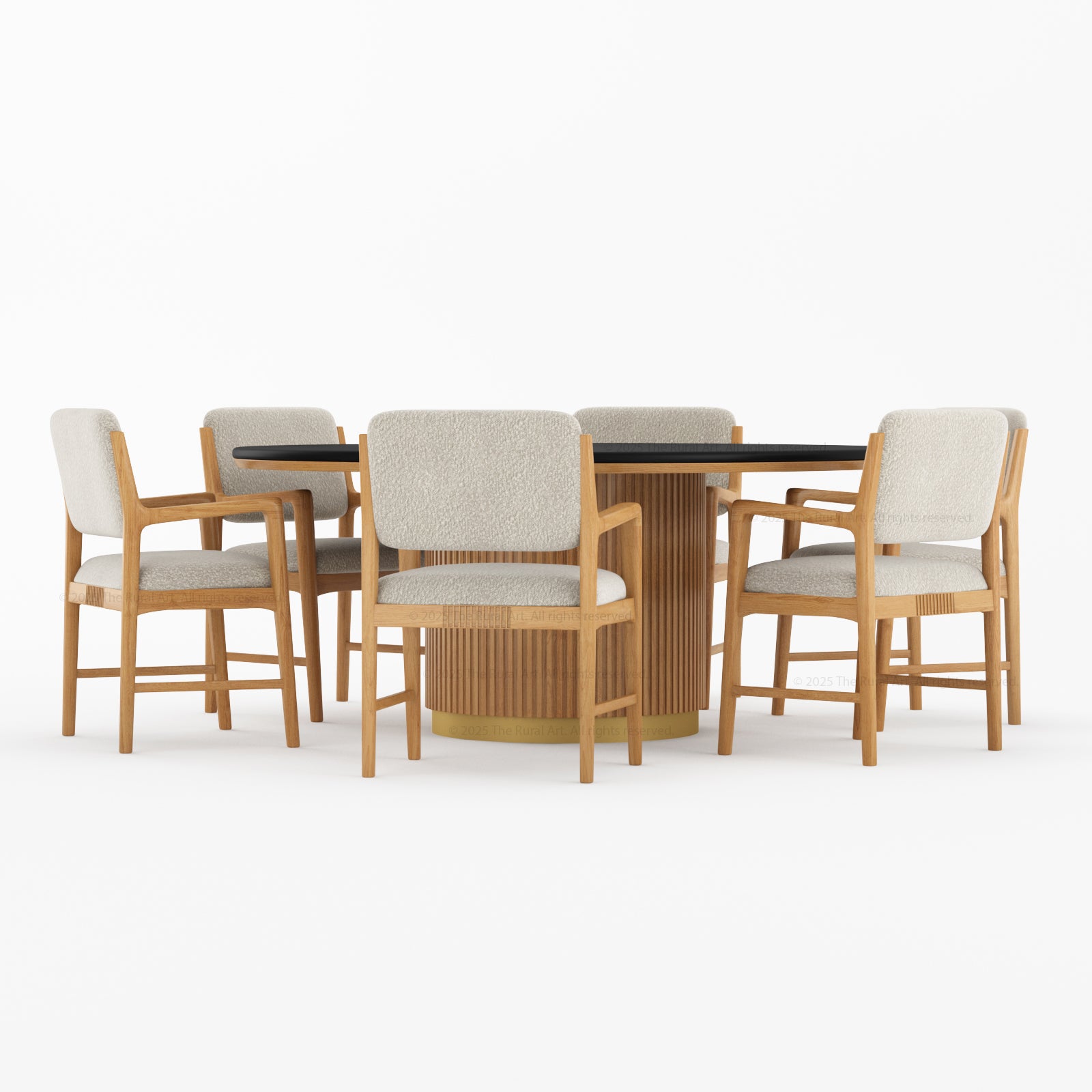Auburn Fluted Round Dining Table and Chair Set Made of Solid Wood
