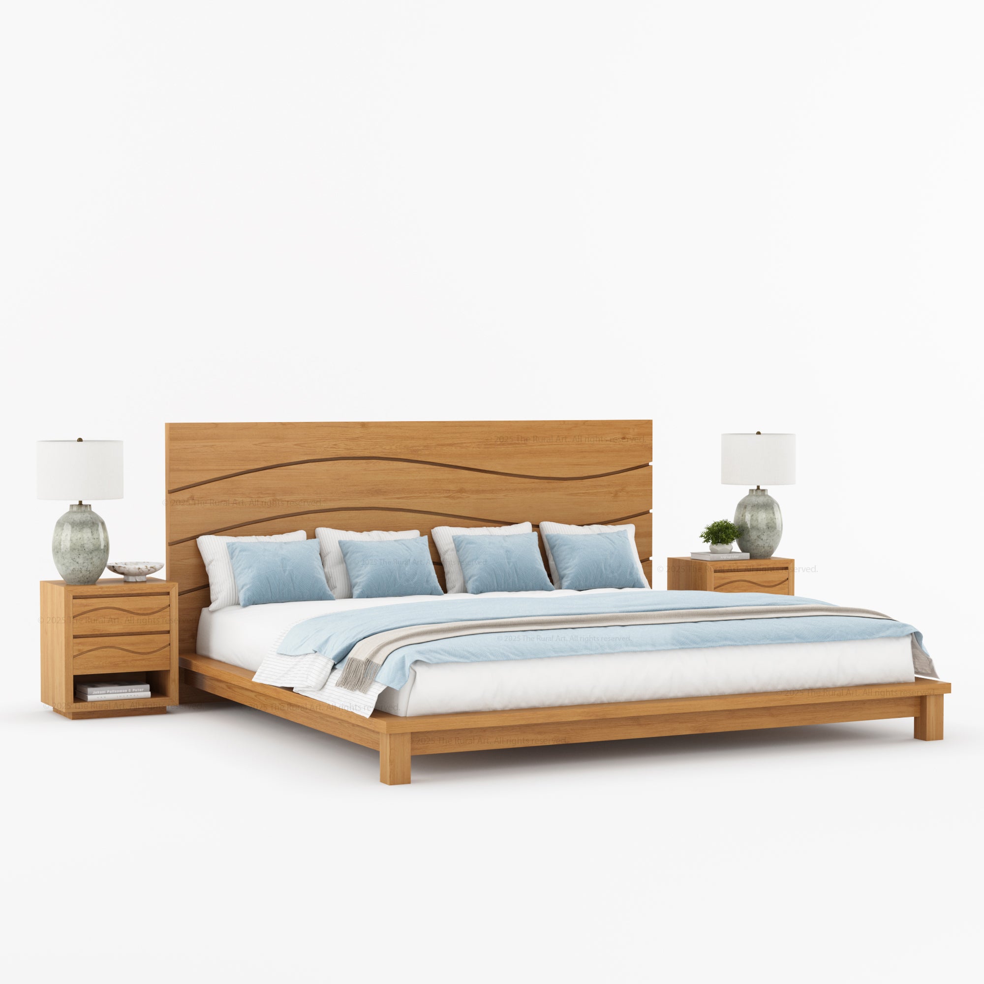 Seabrook Solid Wood Platform Bed with Wave-Carved Headboard