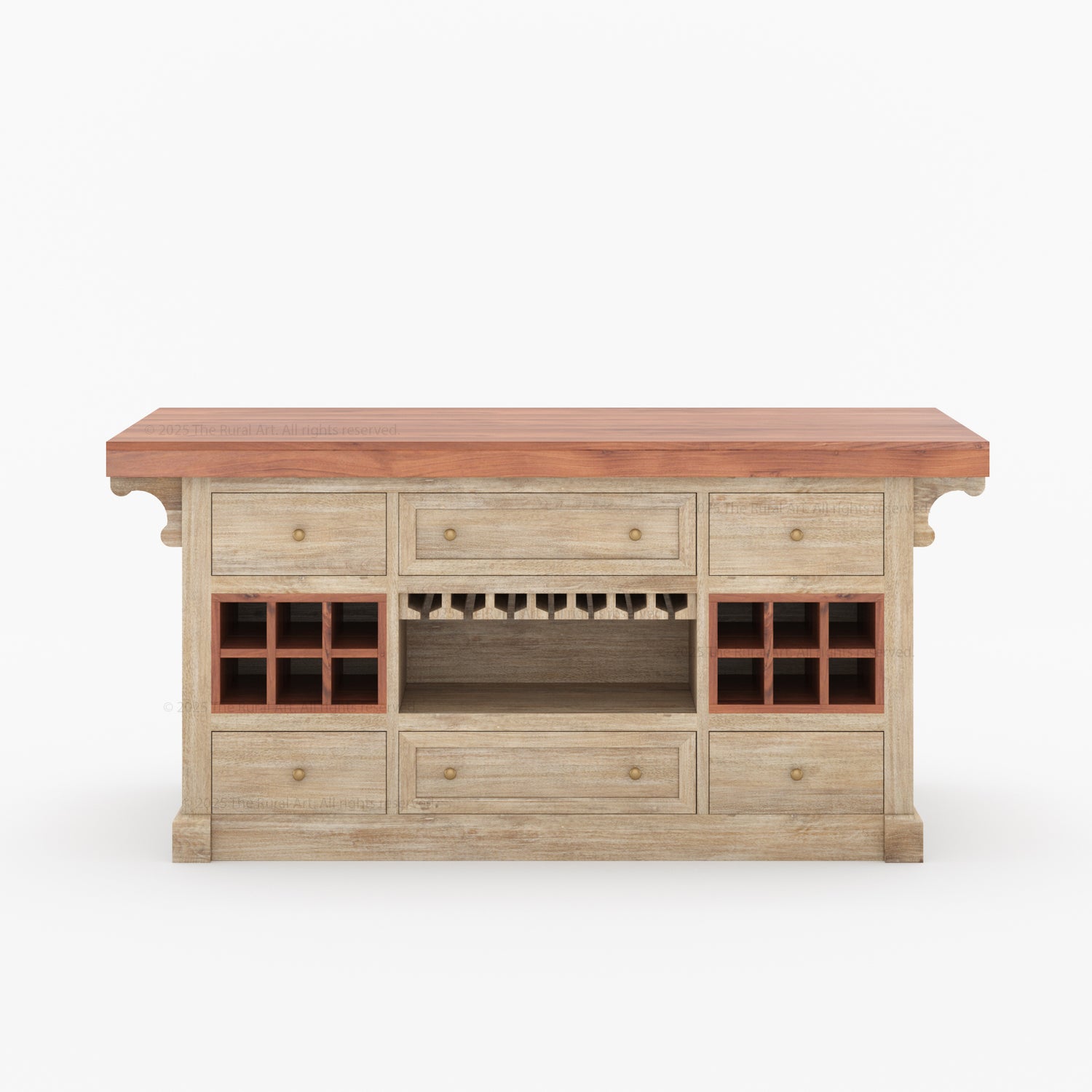 Sunbury Solid Wood Kitchen Island with Wine Rack & Dual-Sided Storage