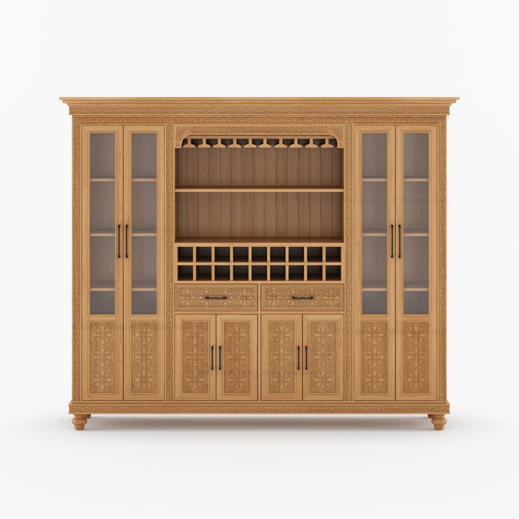 Marin Solid Wood Wine Bar Cabinet Hutch Hand Carved