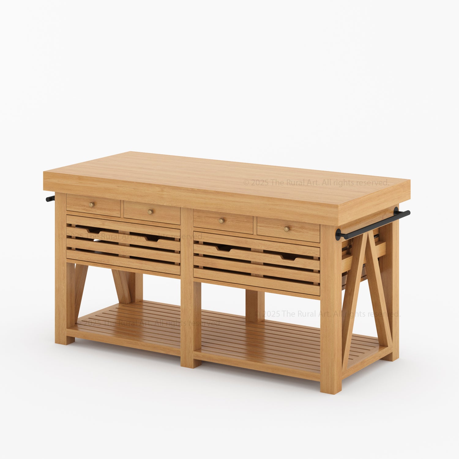 Mesa Solid Wood Kitchen Island with Drawer & Slatted Storage