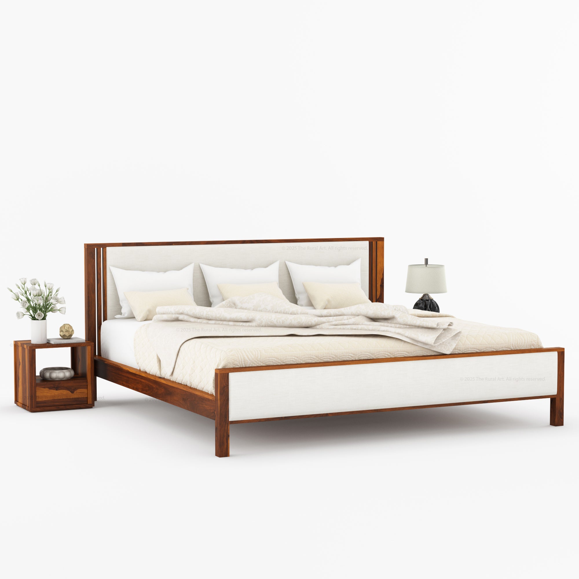 San Marino Premium Solid Indian Rosewood Upholstered Platform Bed