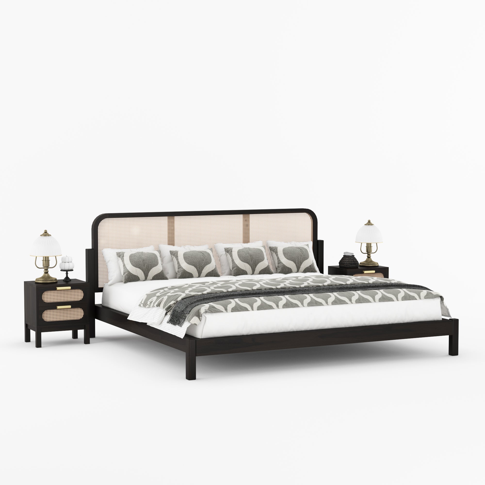 Davis Solid Wood Platform Bed with Cane Headboard