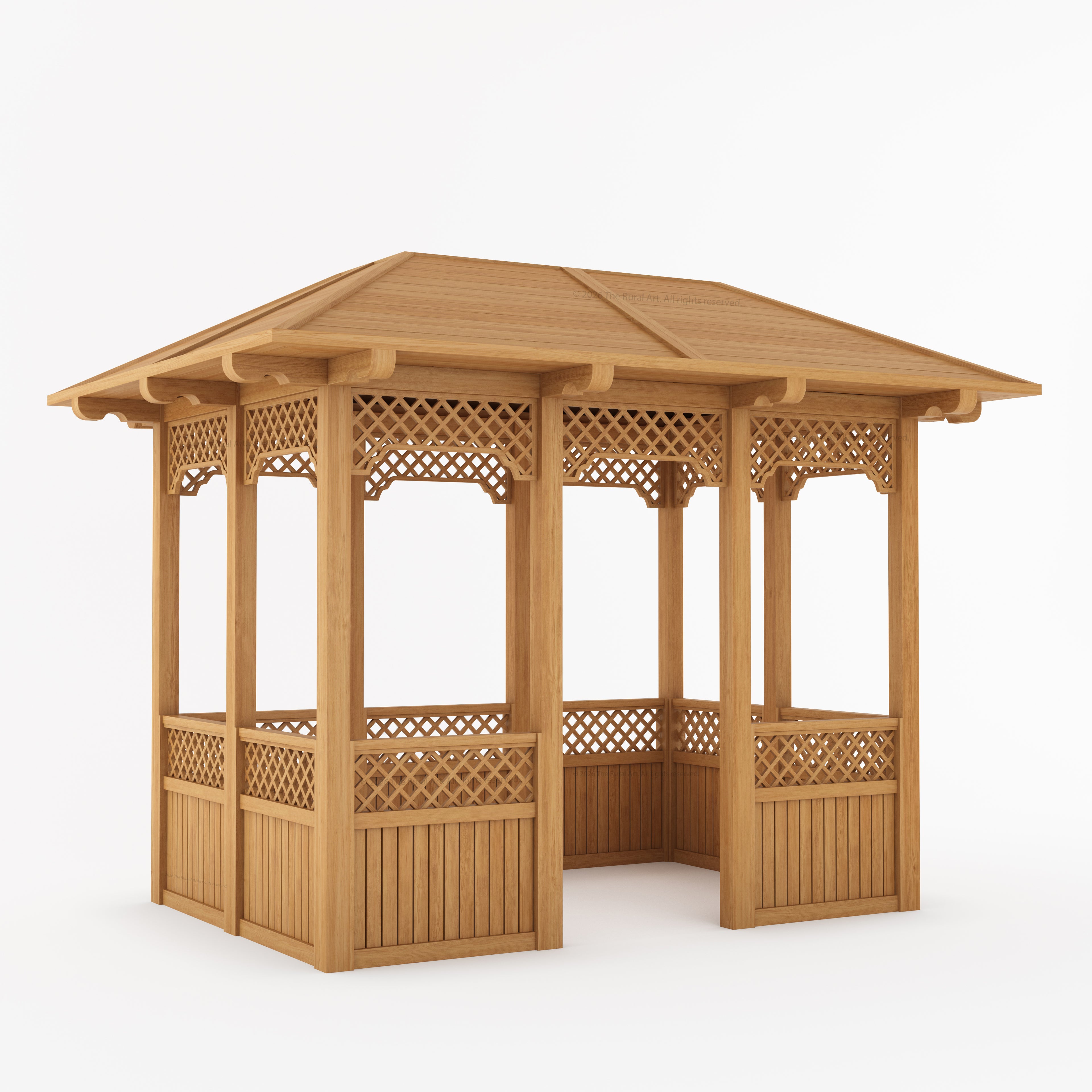 Saratoga Teak Wood Outdoor Garden Gazebo with Decorative Lattice Panels