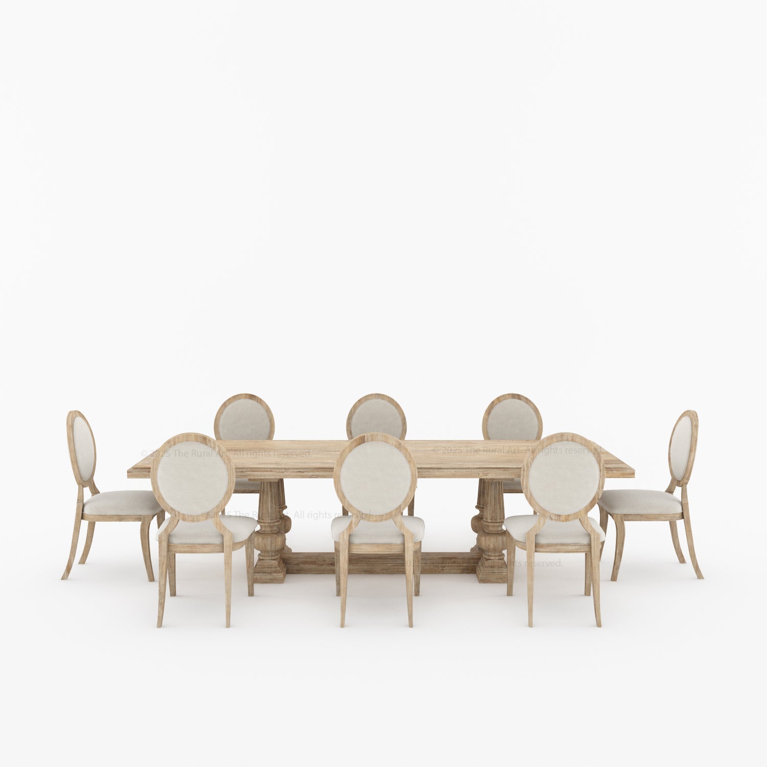 San Pedro Solid Wood Double Pedestal Dining Table & Oval-Back Chair Set