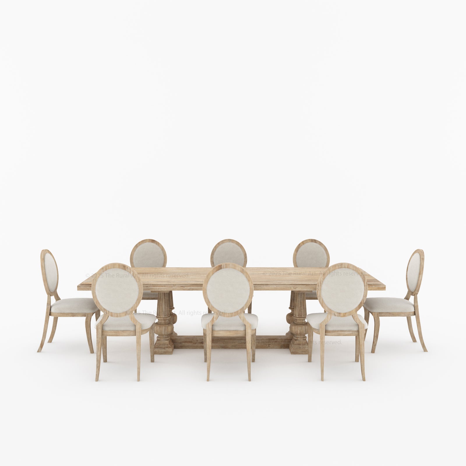 San Pedro Solid Wood Double Pedestal Dining Table & Oval-Back Chair Set