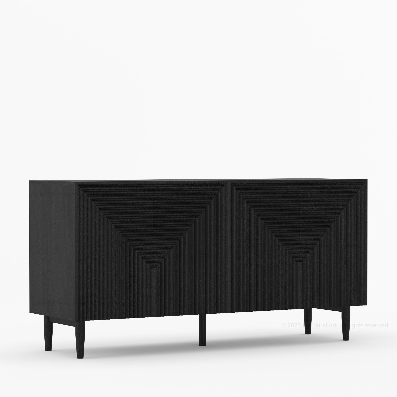 Chicago Geometric Carved Black Solid Wood Sideboard Buffet