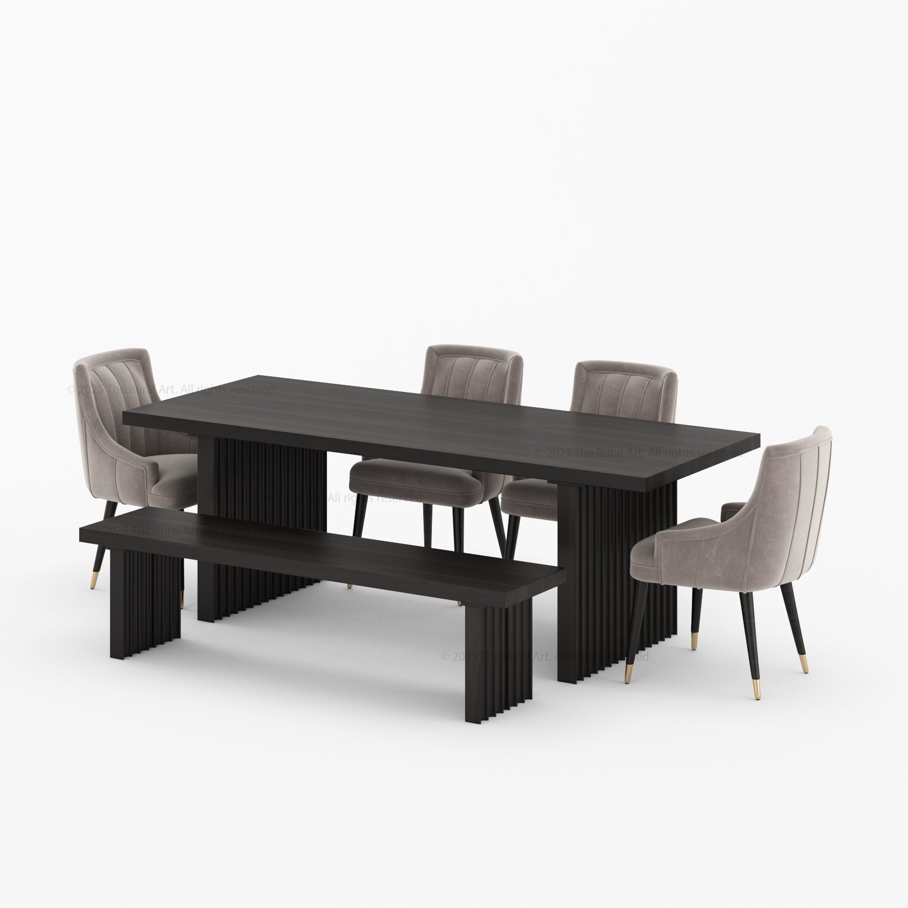 Montecito Noir Dining Table Solid Wood with Fluted Pedestal Legs