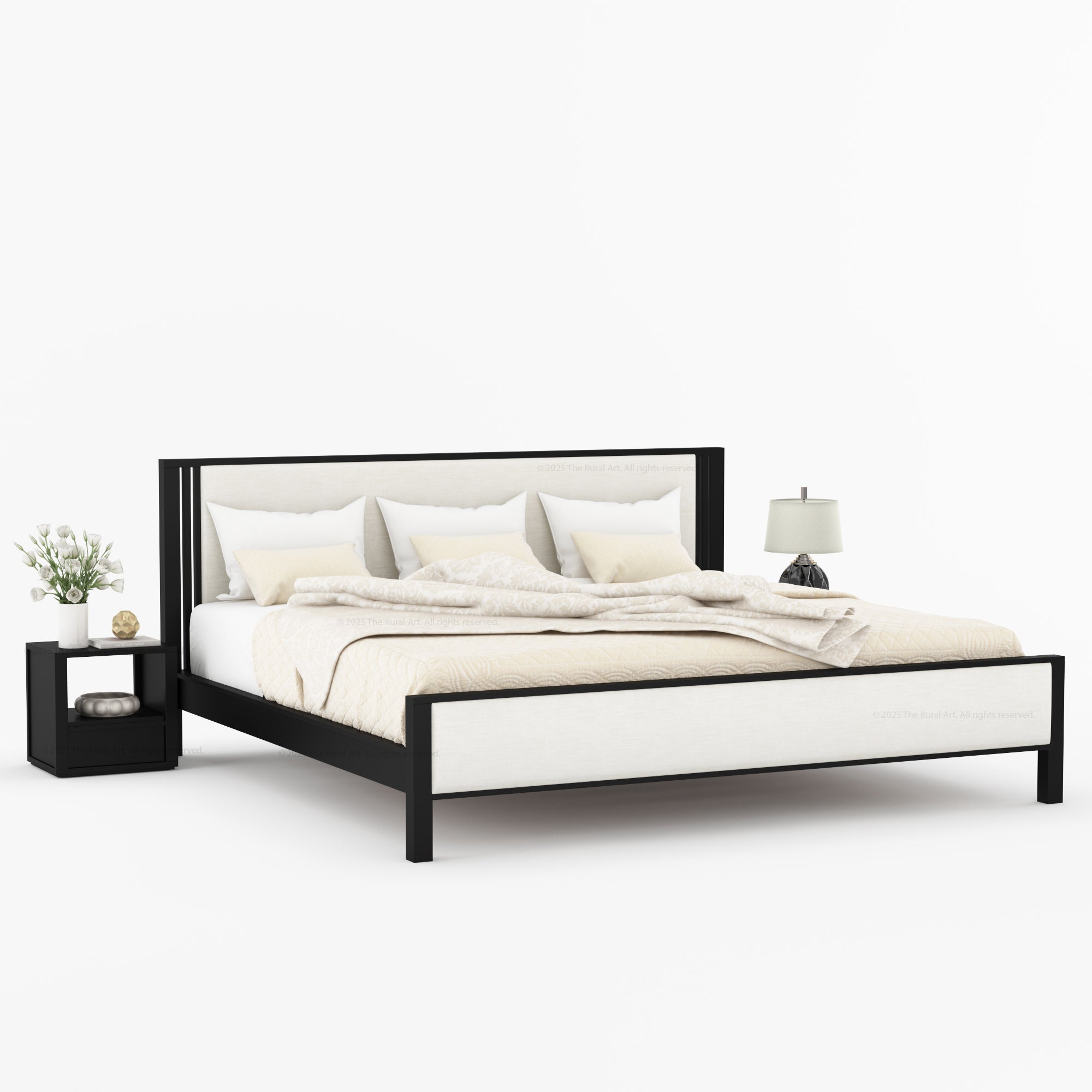 San Marino Premium Solid Indian Rosewood Upholstered Platform Bed