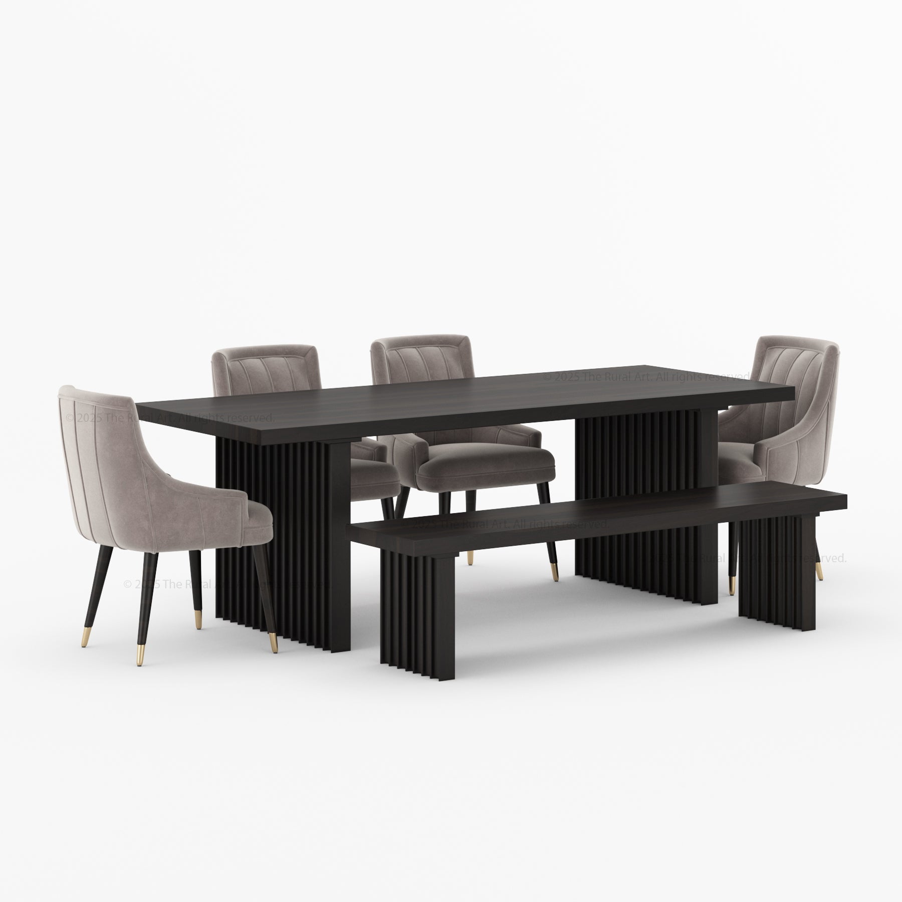 Montecito Noir Dining Table Set Solid Wood with Bench & Chairs