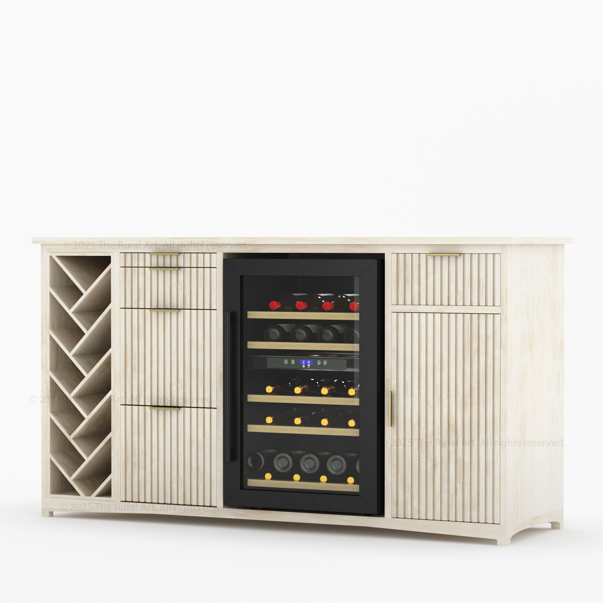 Florida Modern Fluted Wine Bar Cabinet with Mini Fridge Space