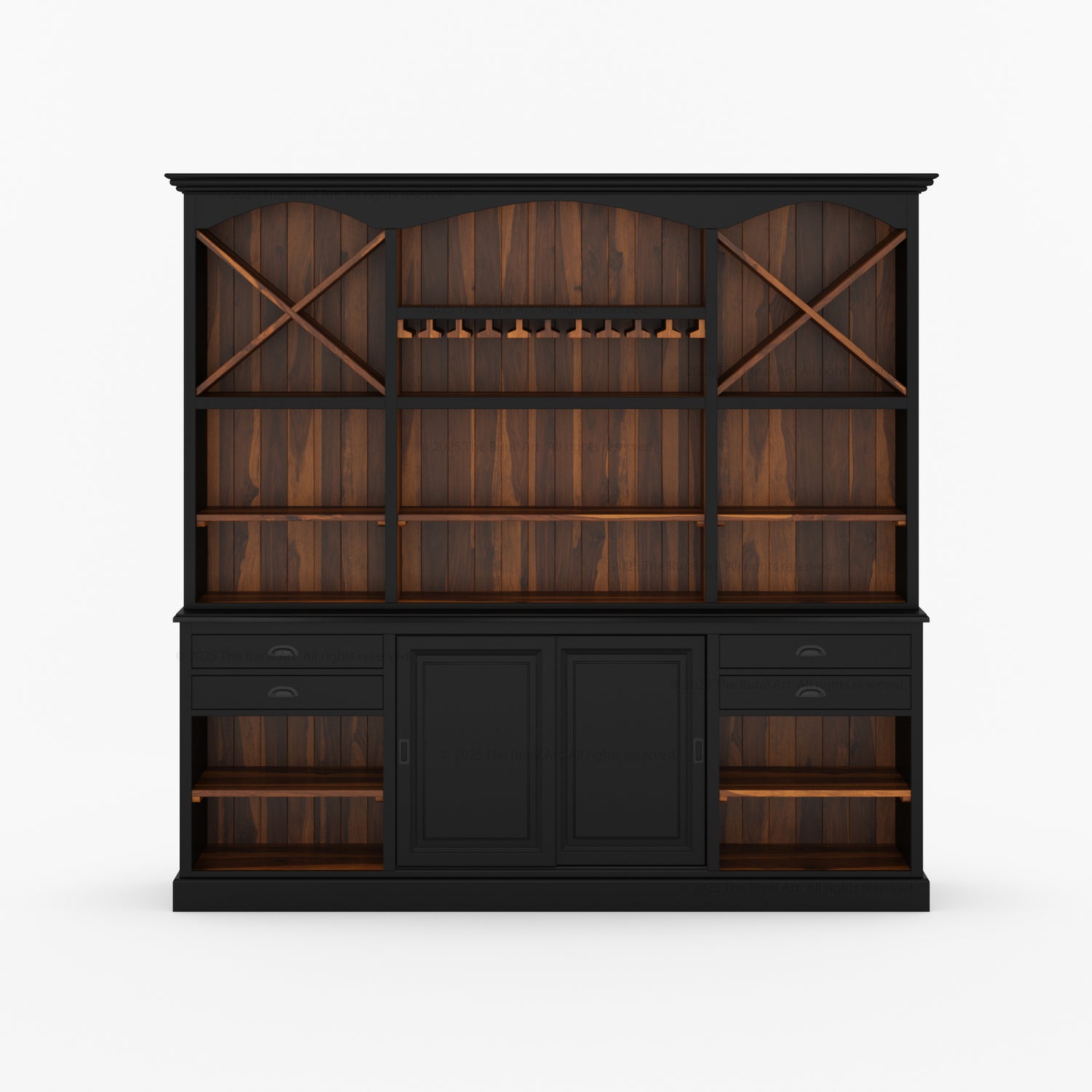 Lancaster Solid Wood Hutch Bar Cabinet with Wine Racks & Glass Storage