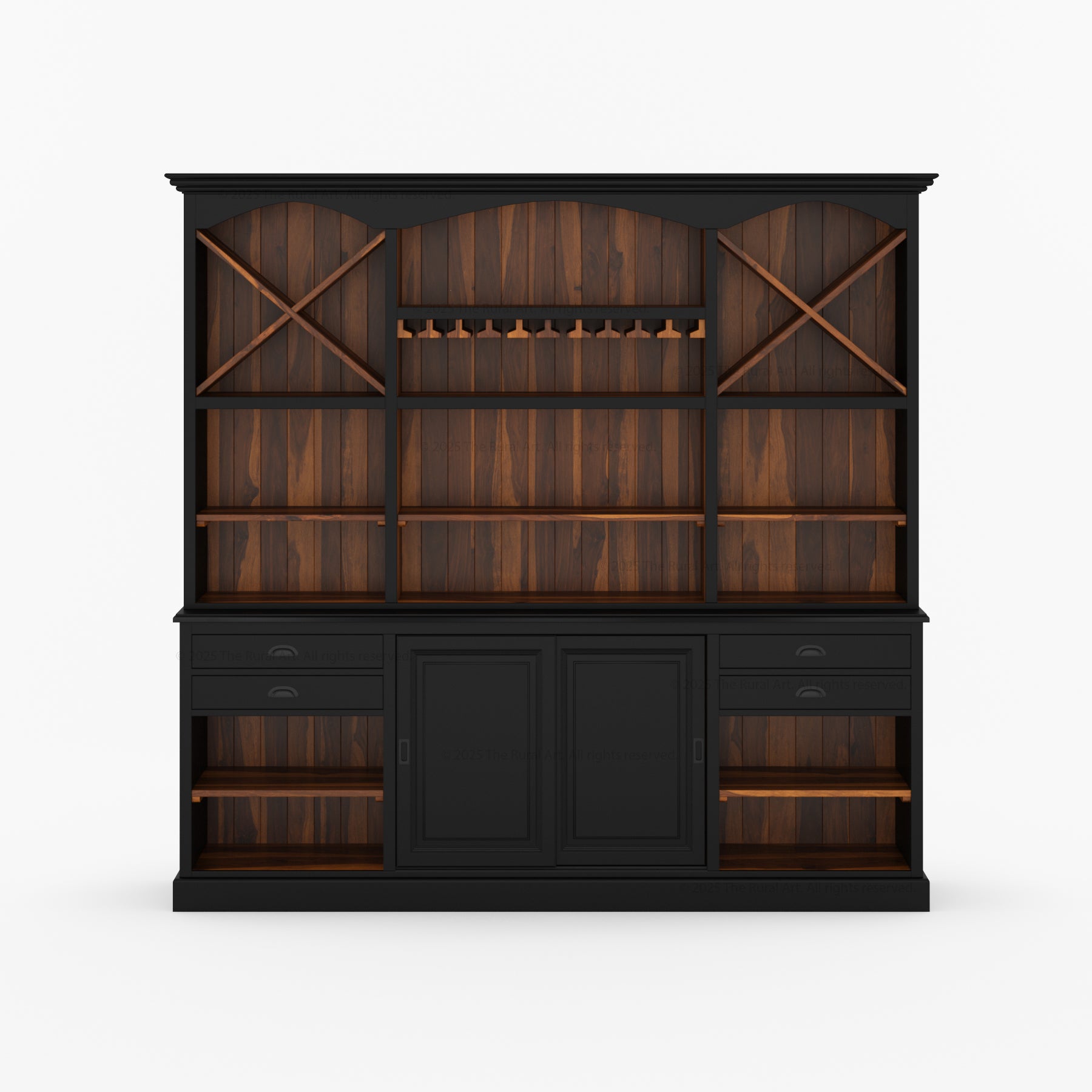 Lancaster Solid Wood Hutch Bar Cabinet with Wine Racks & Glass Storage