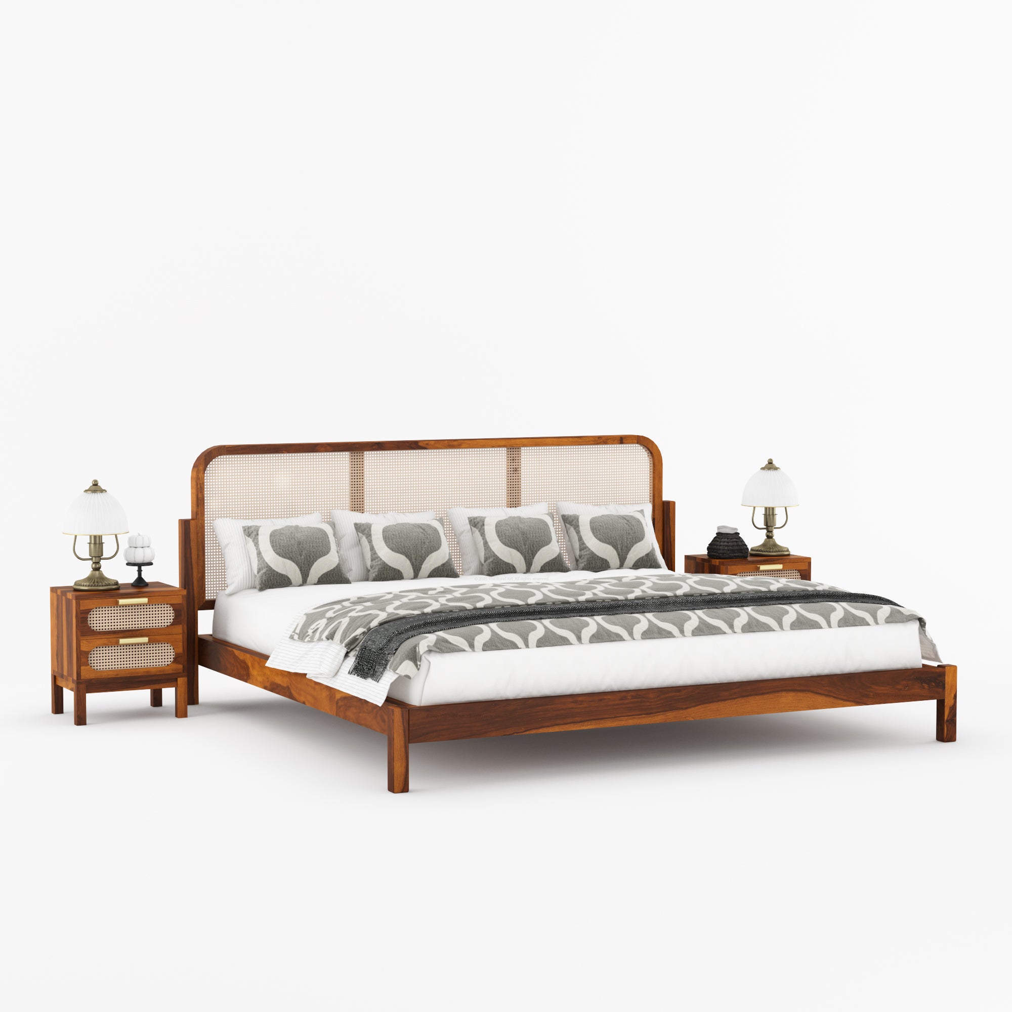 Davis Solid Wood Platform Bed with Cane Headboard