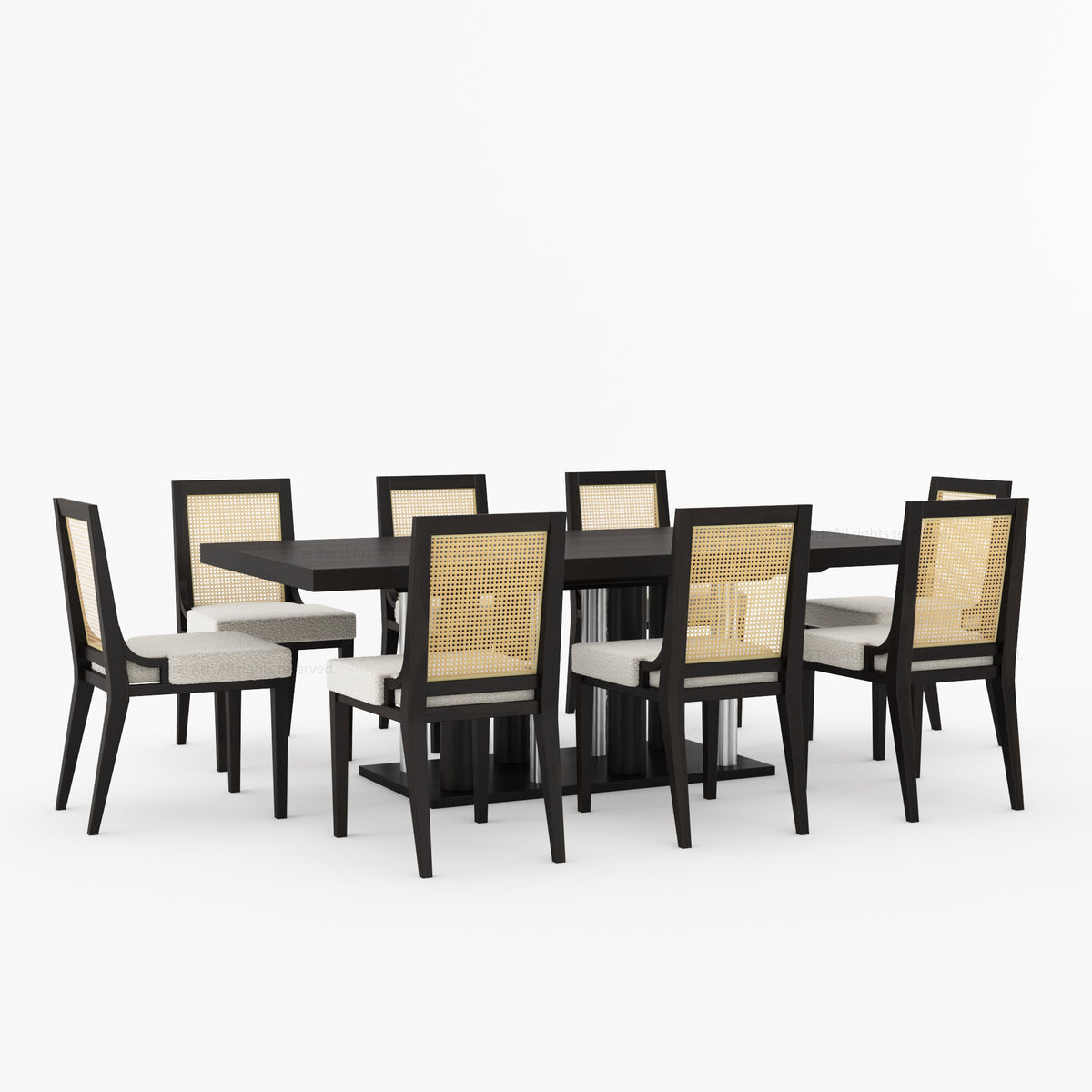 Fairbanks Modern Solid Wood Dining Table & Cane Back Chair Set
