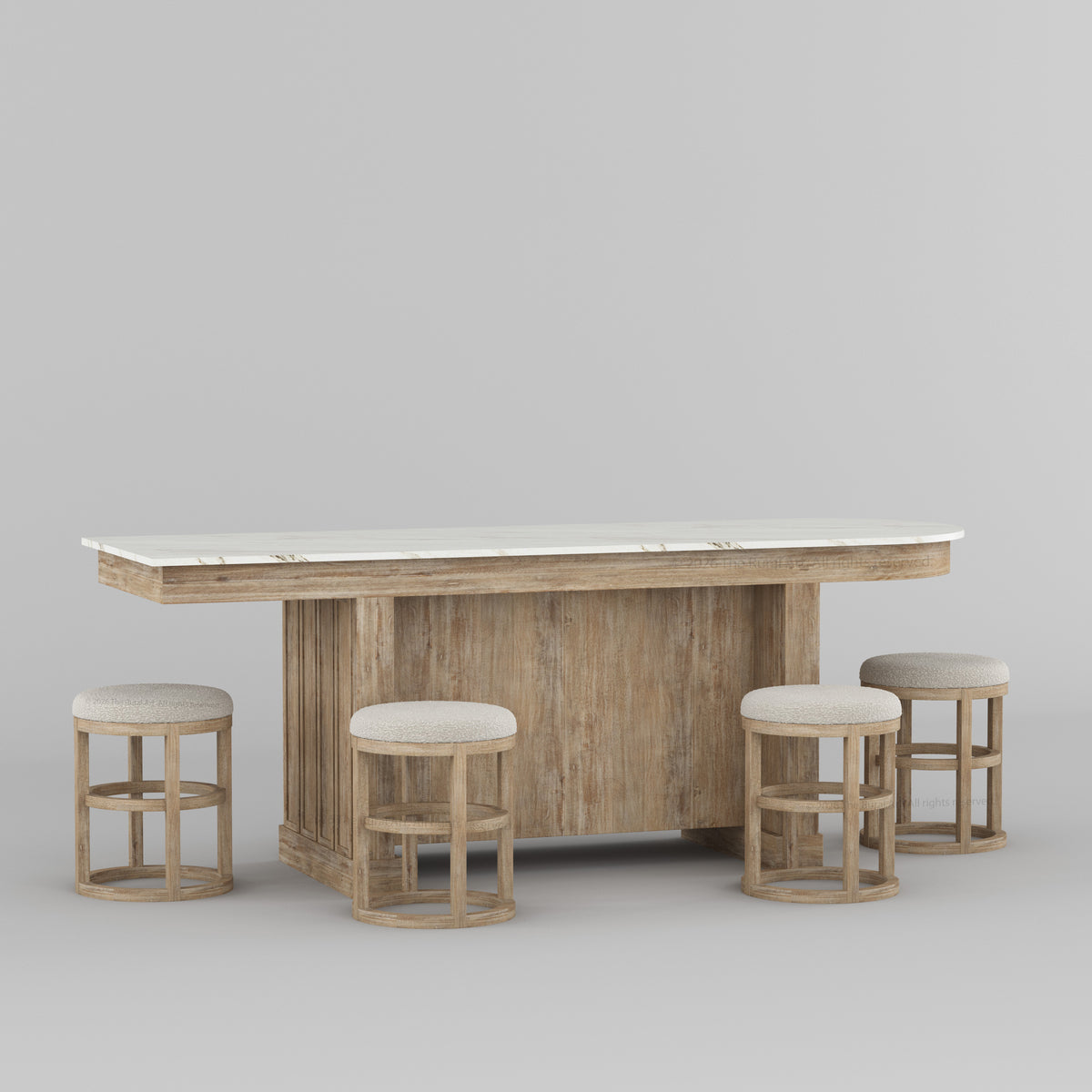 Portland Solid Wood Kitchen Island with Marble Countertop and Optional Stool Set