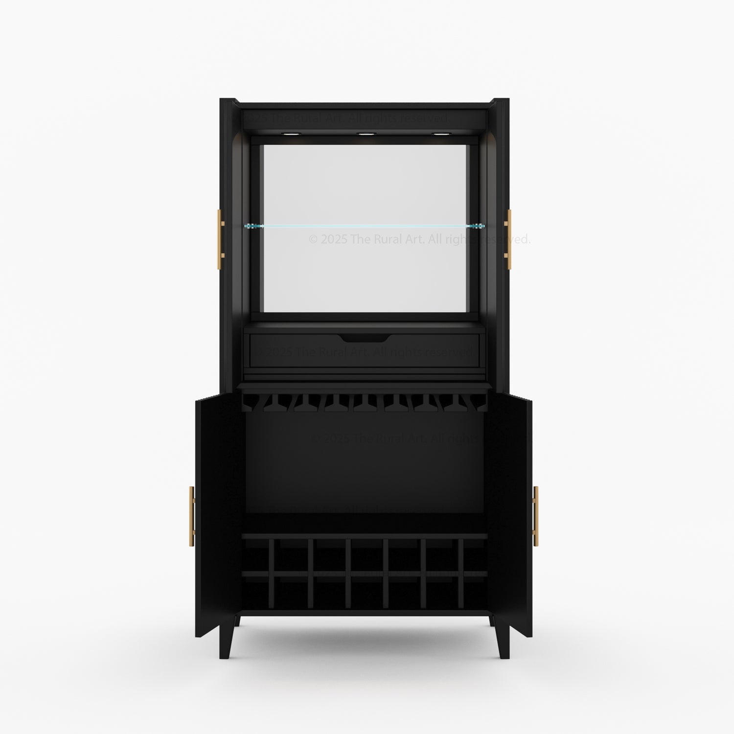 Monarch Solid Wood Wine Bar Cabinet & Counter Set with Glass-Back Display