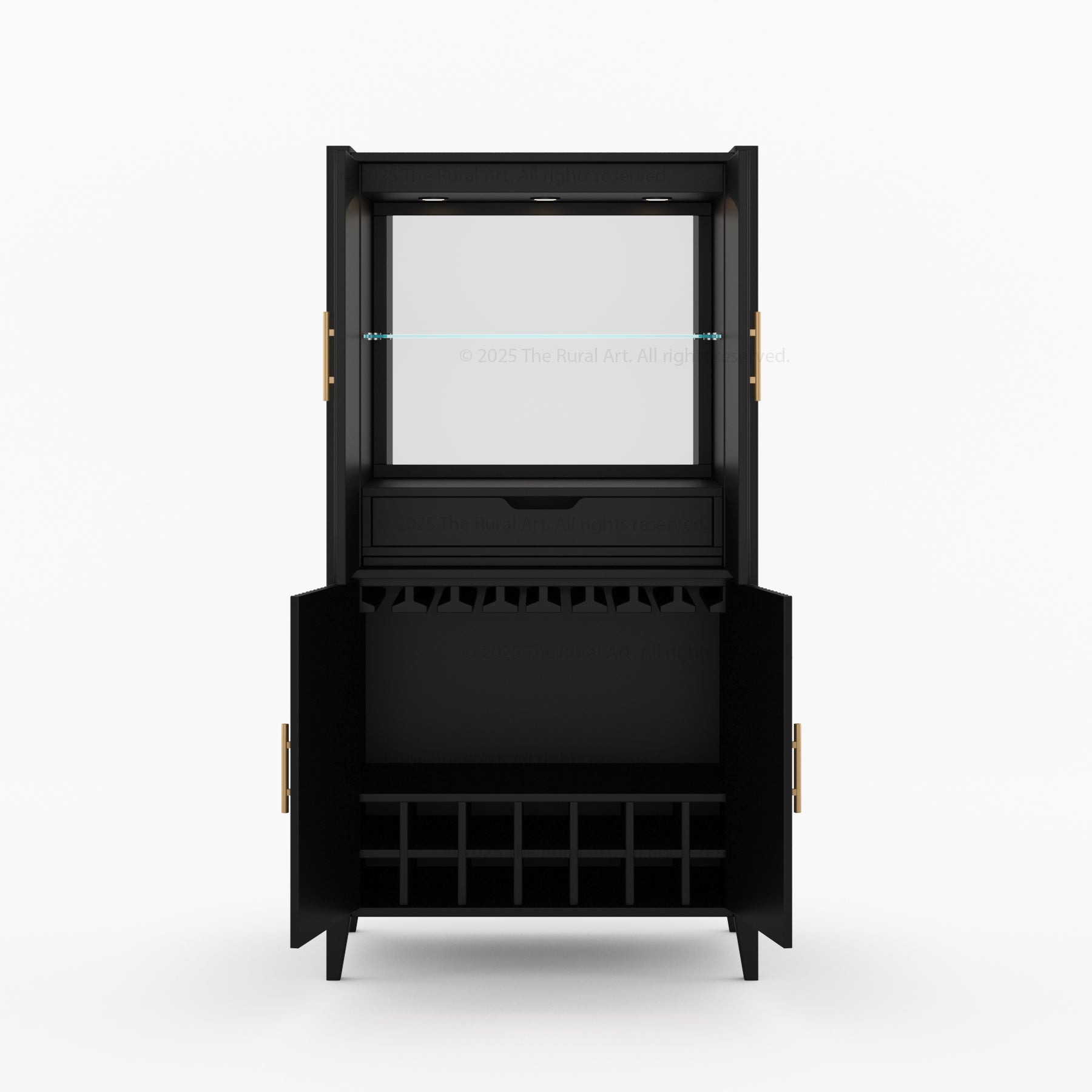 Monarch Solid Wood Wine Bar Cabinet & Counter Set with Glass-Back Display