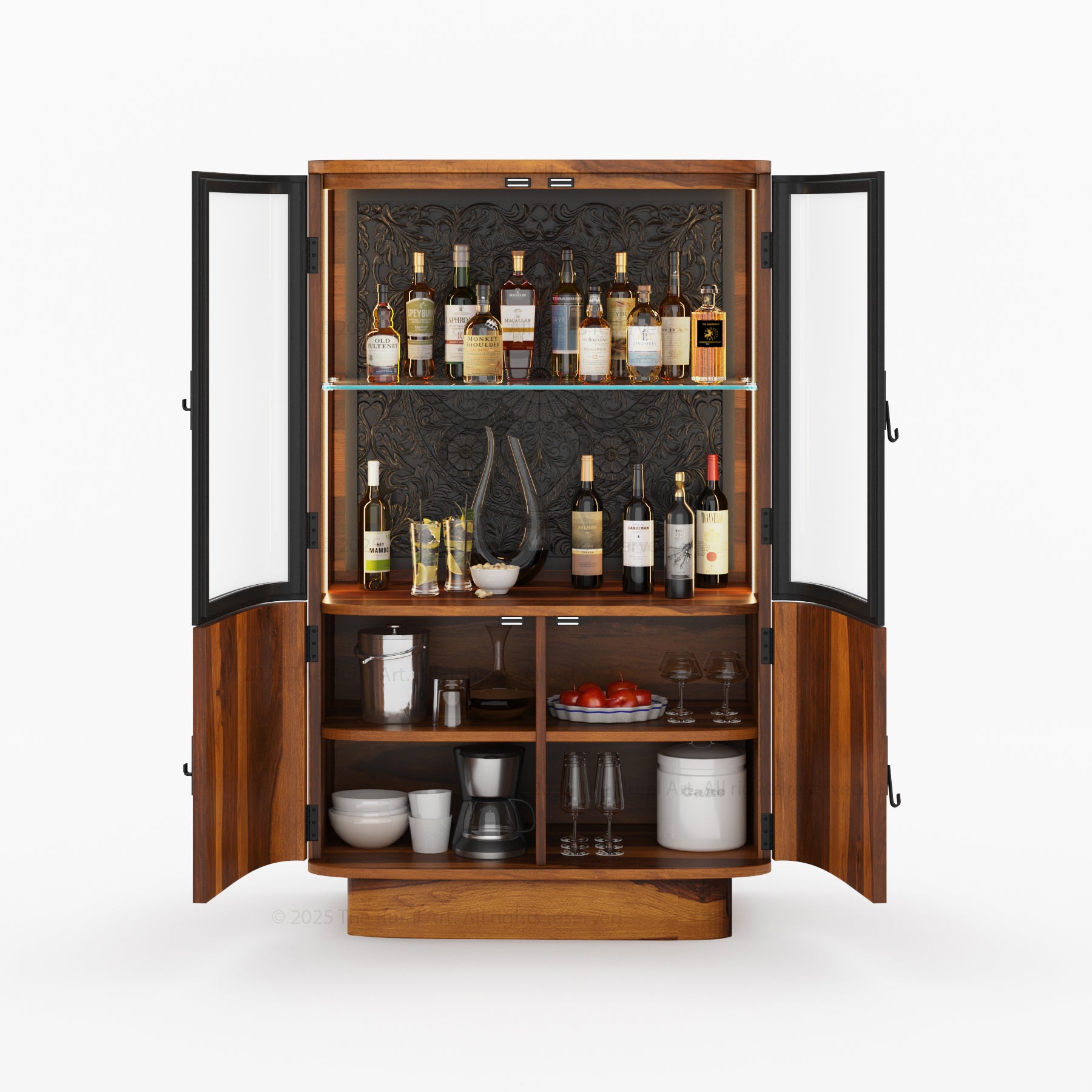 Woodinville Carved Bar Cabinet with Display Rack