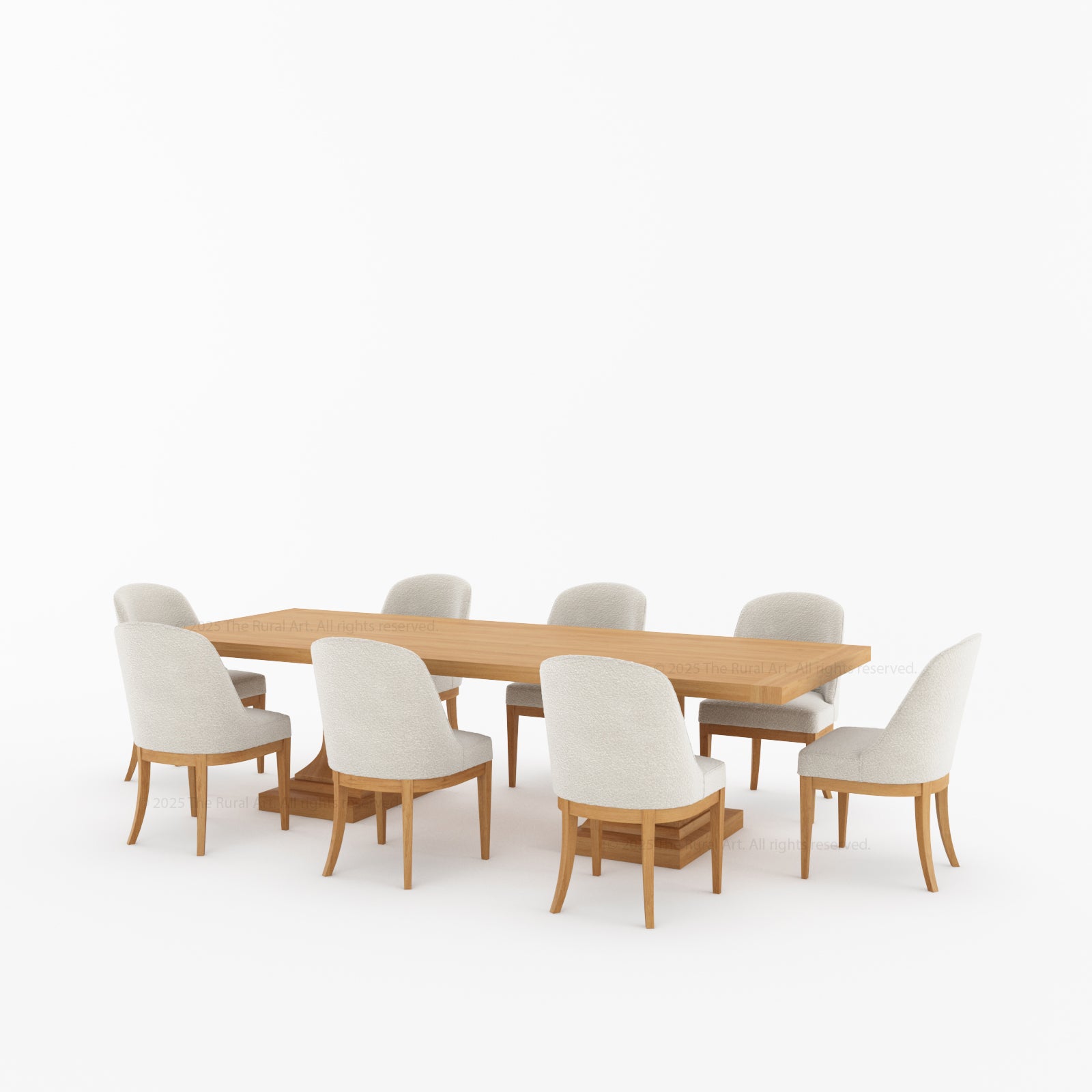 Medina Dining Table Set for 4, 6, 8 and 10 | Solid Wood Pedestal Table & Upholstered Chairs
