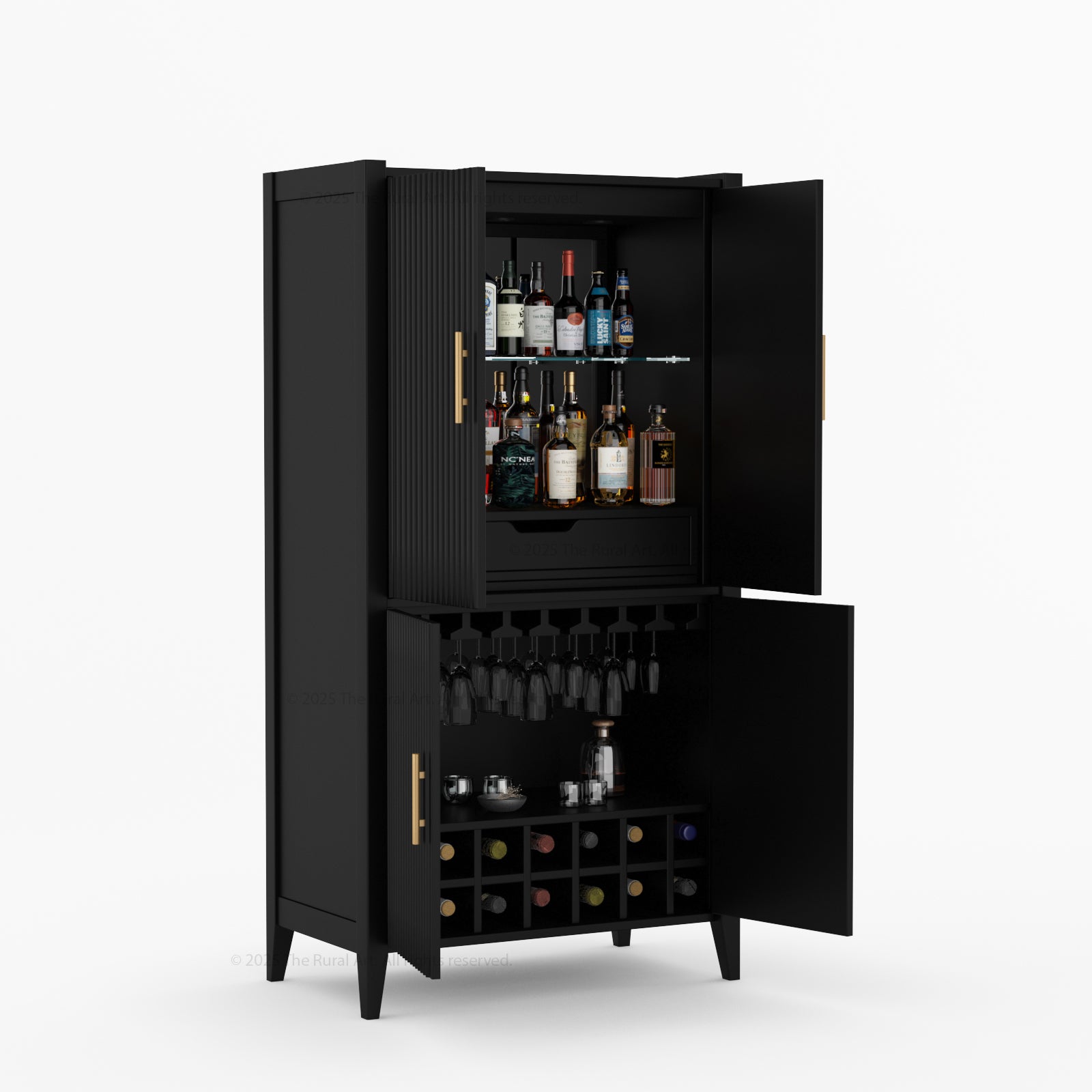 Monarch Solid Wood Wine Bar Cabinet & Counter Set with Glass-Back Display