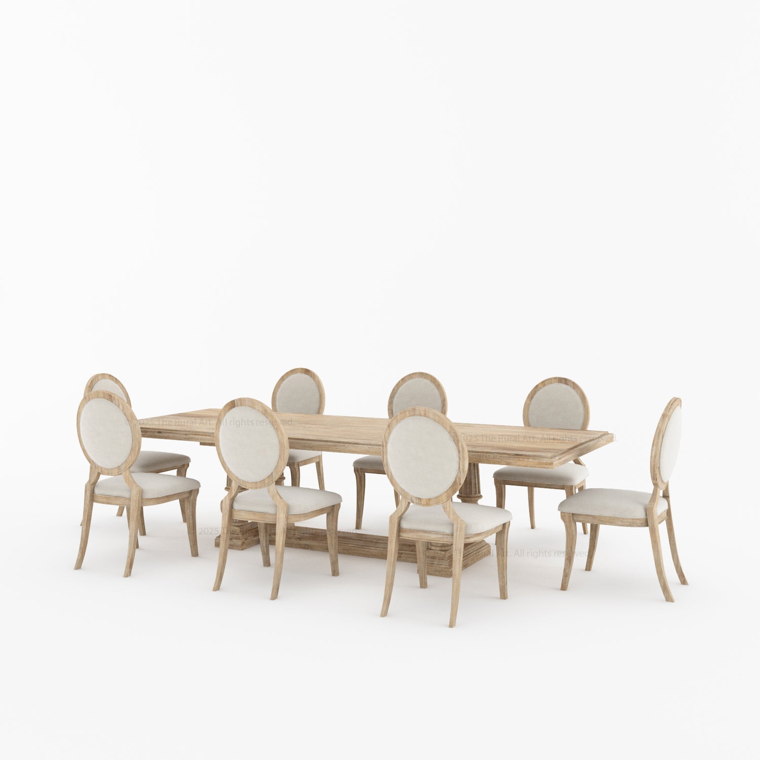 San Pedro Solid Wood Double Pedestal Dining Table & Oval-Back Chair Set