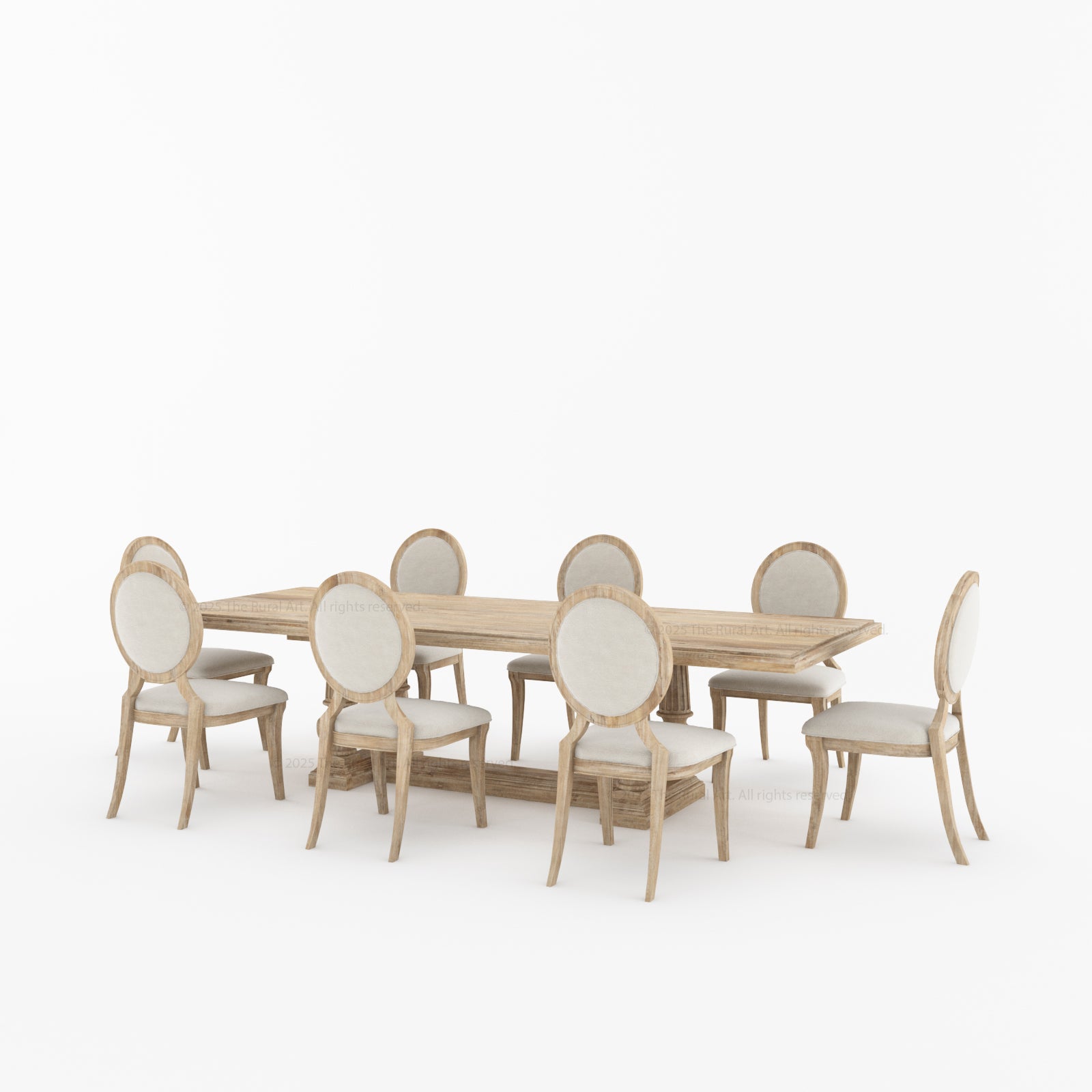 San Pedro Solid Wood Double Pedestal Dining Table & Oval-Back Chair Set