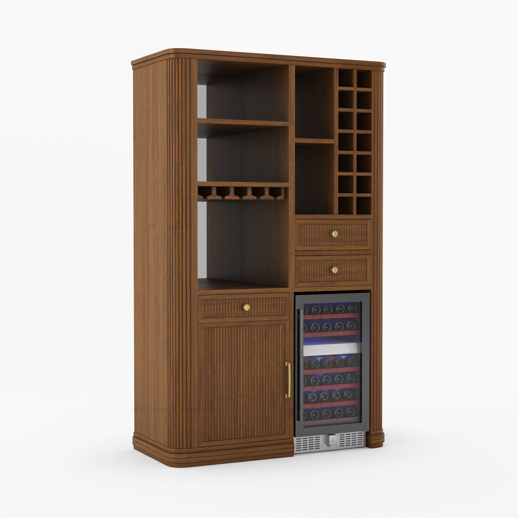 Durham Tall Wine Bar Cabinet with Built-In Wine Rack & Refrigerator Space
