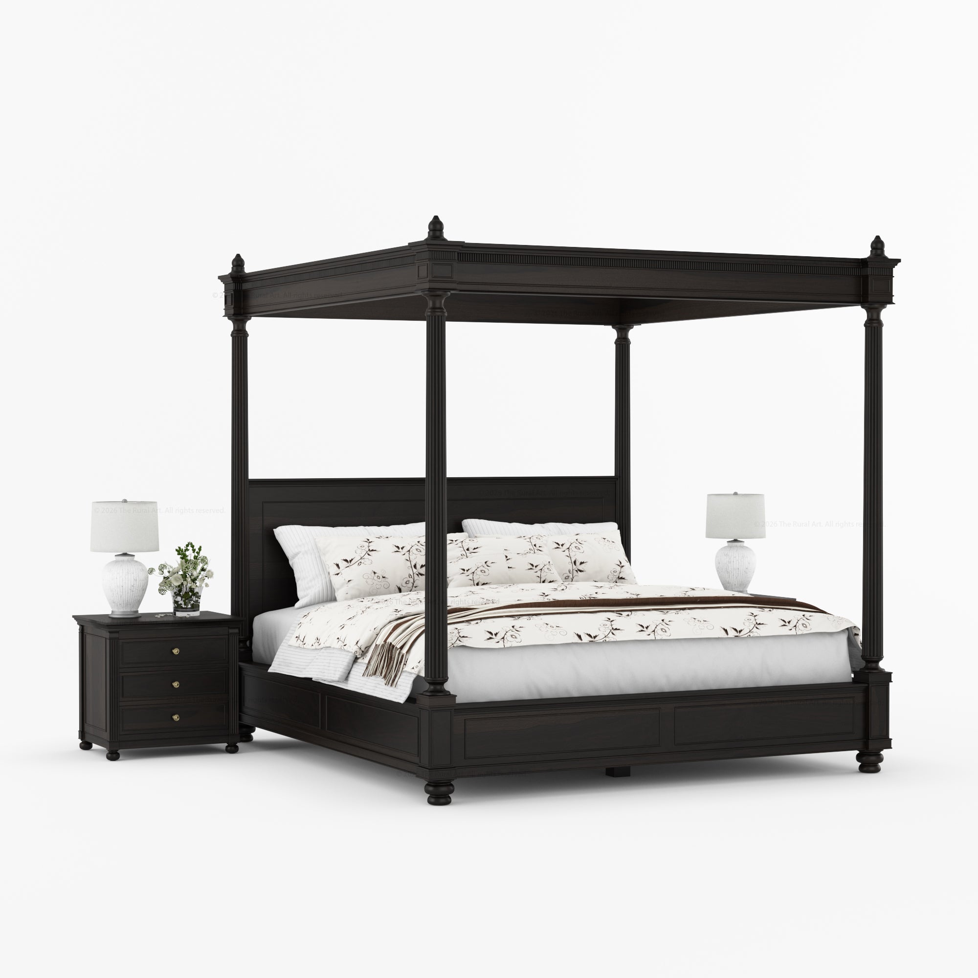 Kingman Grand Solid Wood Canopy Bed with Fluted Column Details