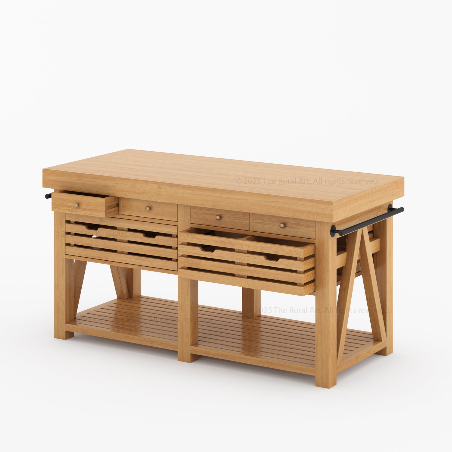 Mesa Solid Wood Kitchen Island with Drawer & Slatted Storage