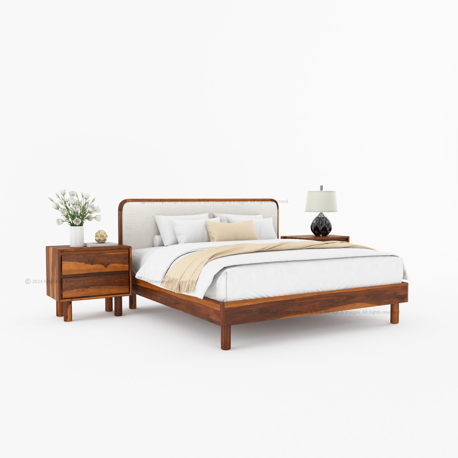 Carmel Platform Bed Frame With Upholstered Headboard Solid Wood