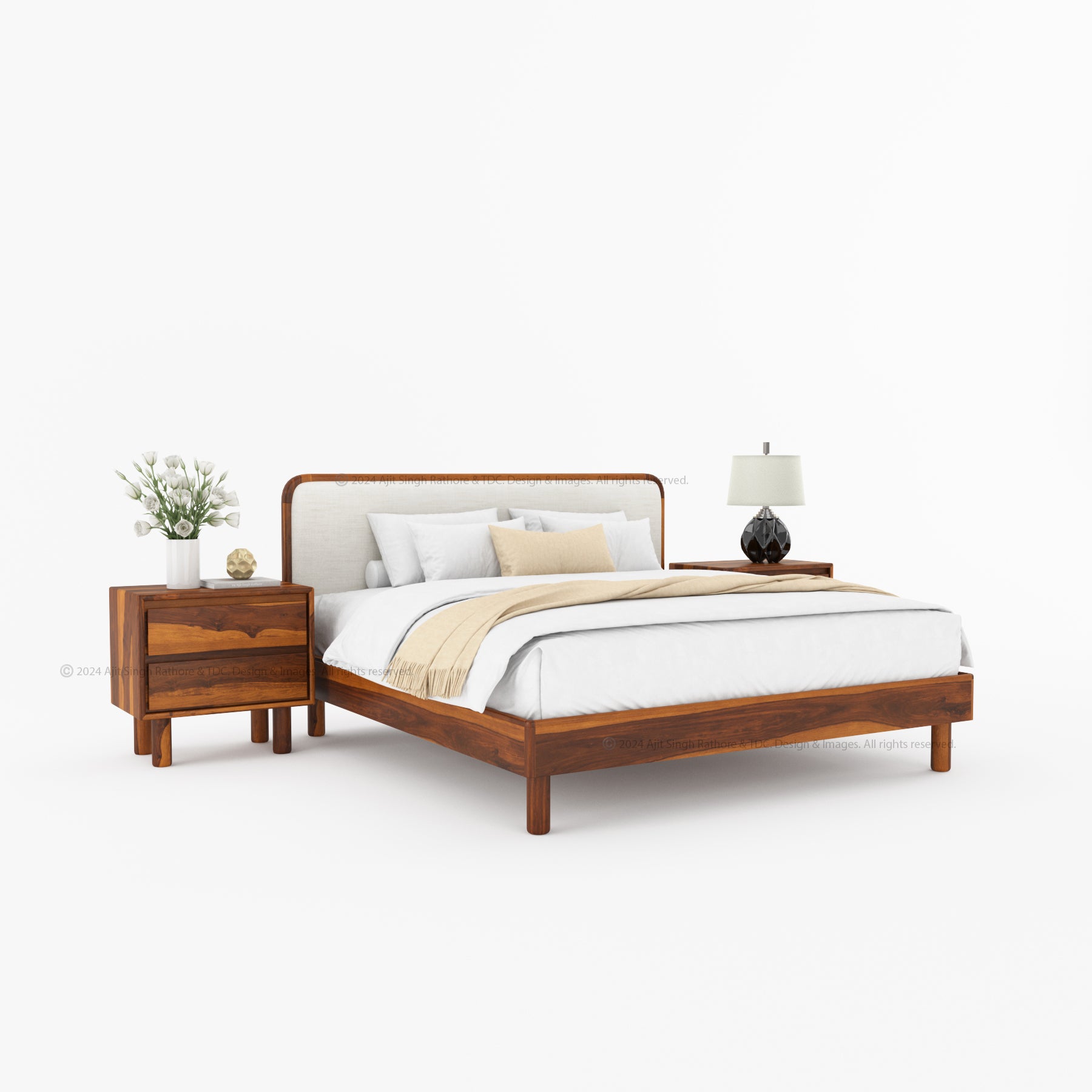 Carmel Platform Bed Frame With Upholstered Headboard Solid Wood