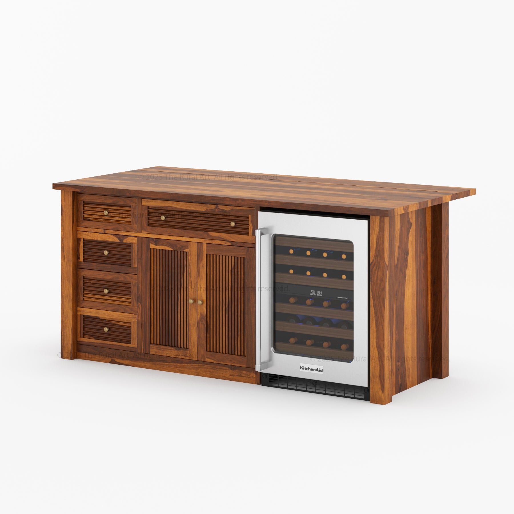 Tuscumbia Solid Wood Kitchen Island with Wine Refrigerator Space & Drop Leaf