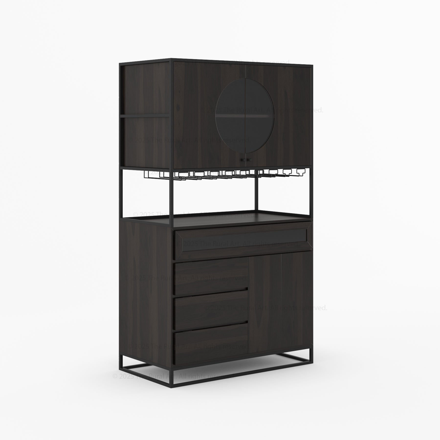 Parma Solid Wood Home Bar Cabinet with Wine Rack & Glass Holders