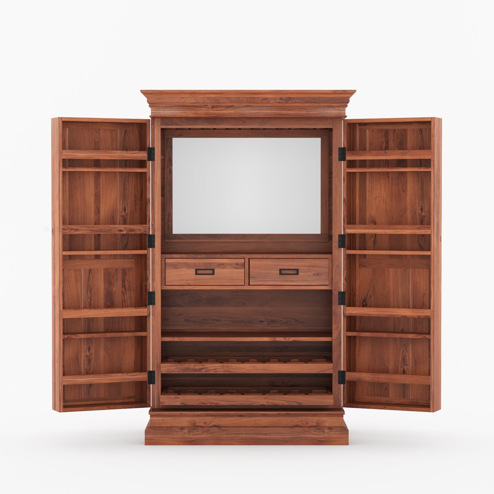 Melinda Solid Wood Bar Cabinet with Storage & Wine Rack