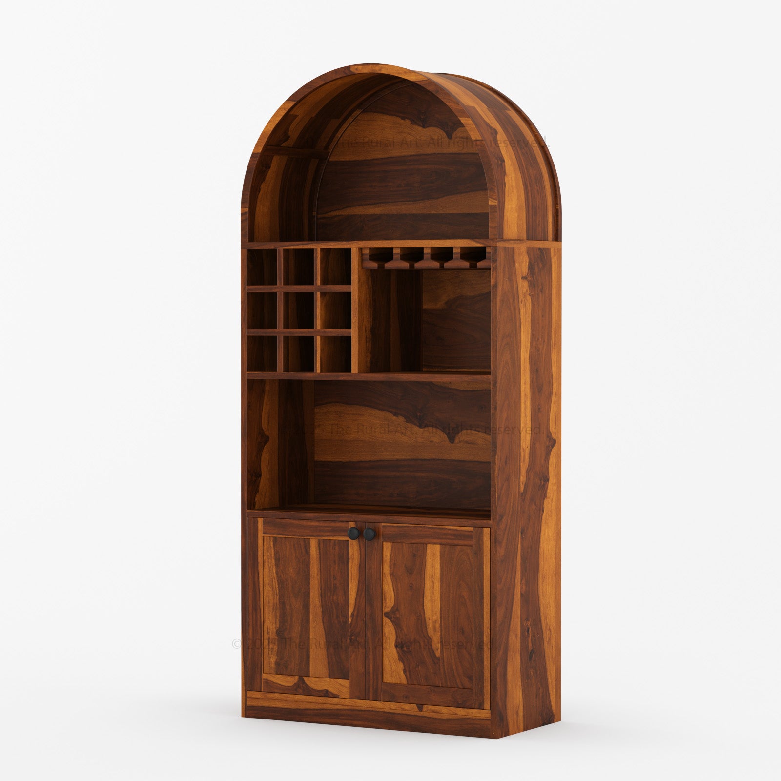Arcadia Solid Wood Wine Bar Cabinet with Arched Top & Stemware Rack