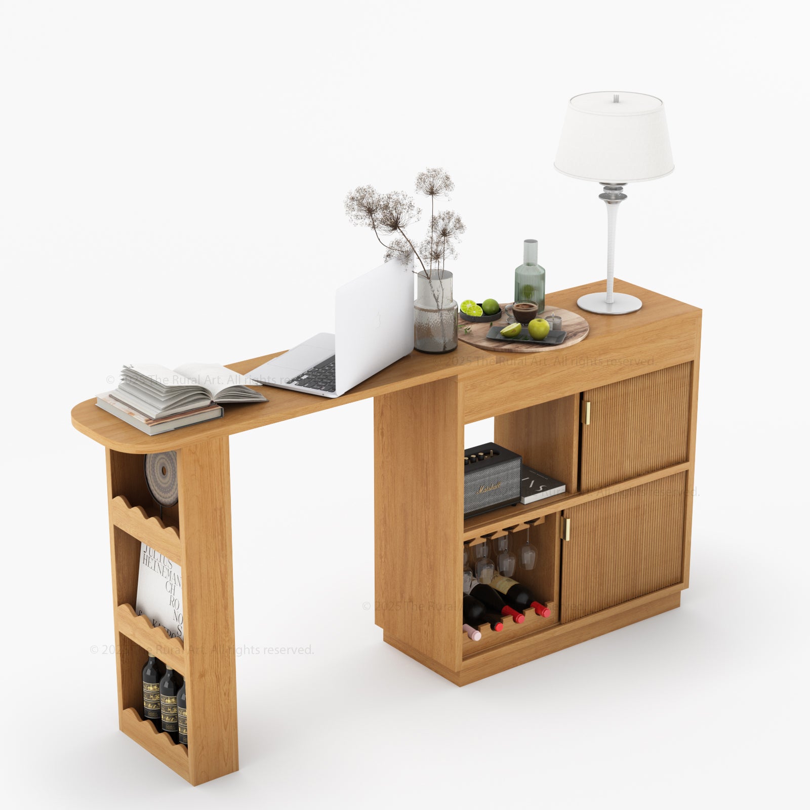 Palo Alto Folding Bar Desk Cabinet | Solid Wood with Wine Storage