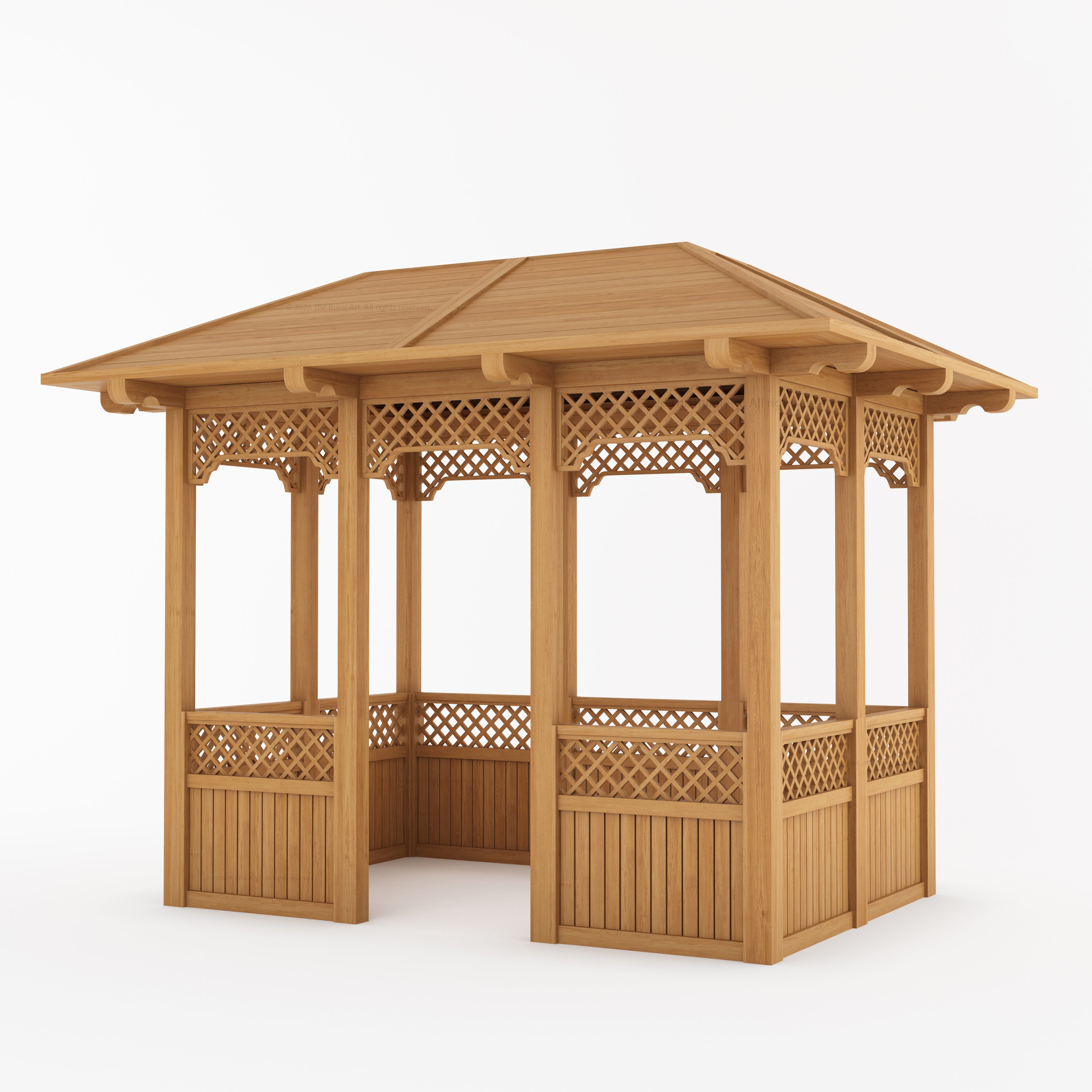 Saratoga Teak Wood Outdoor Garden Gazebo with Decorative Lattice Panels