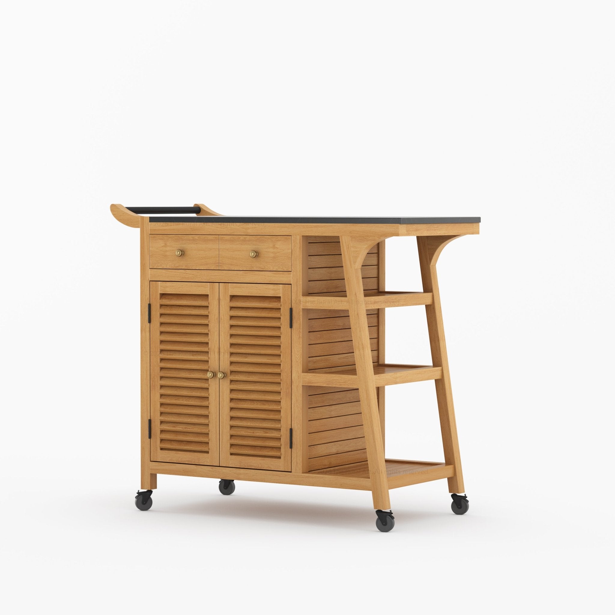 Ketchikan Solid Wood Outdoor Wine Cart with Storage & Serving Shelves