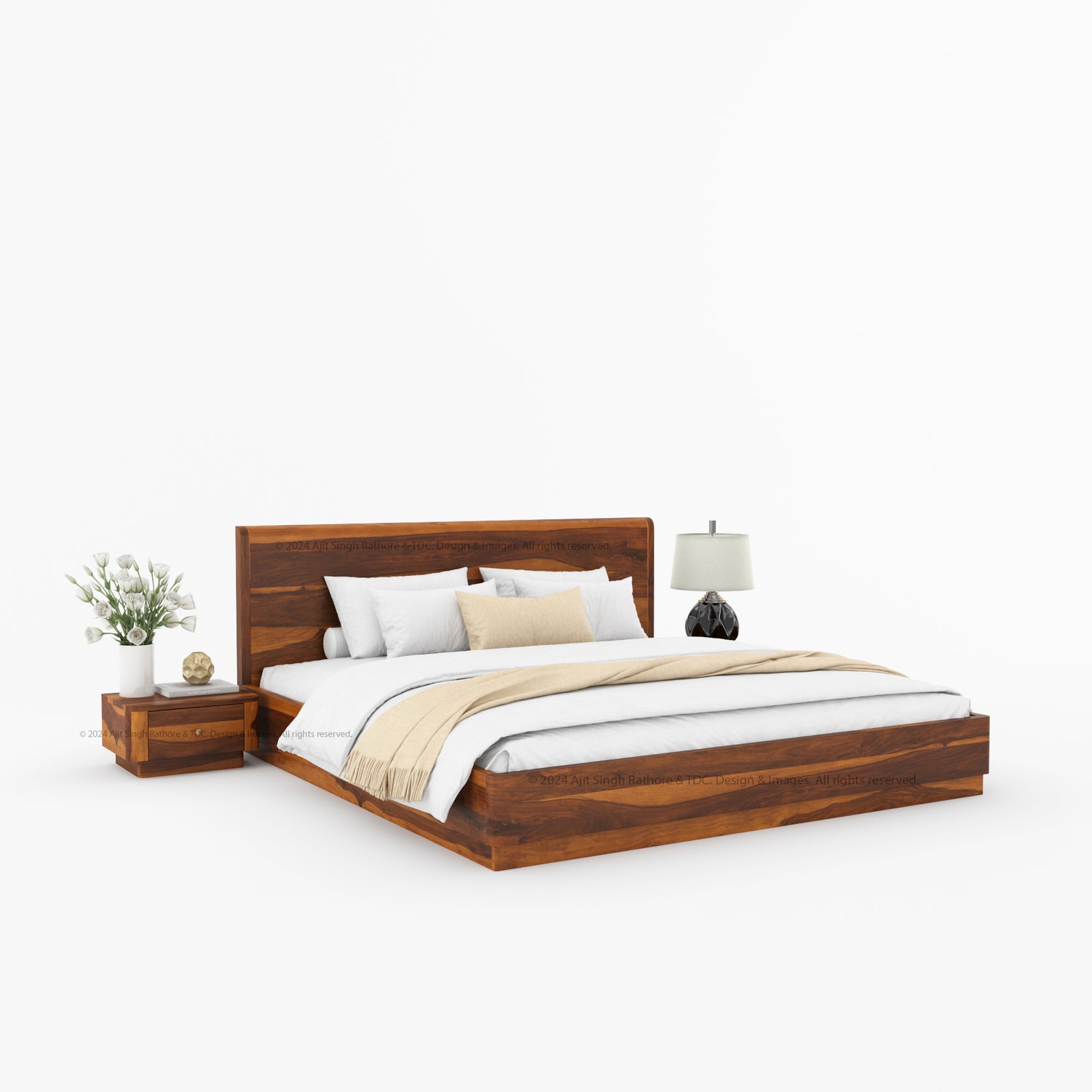 Auburn Solid Wood Pedestal Bed With Curved Edge Headboard