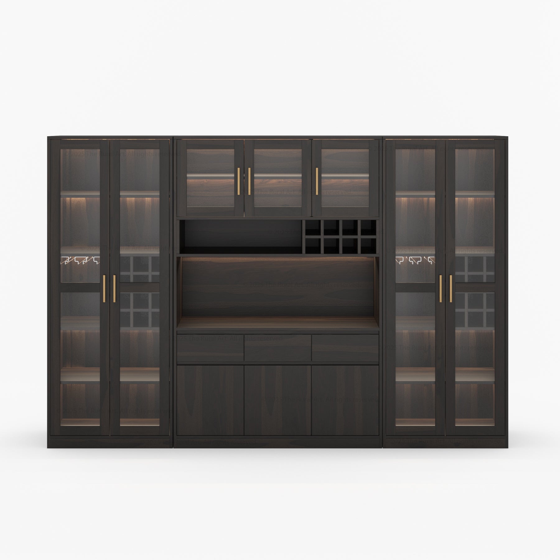 Fairfield Modern Solid Wood Wall Bar Cabinet with Glass Doors and LED Display
