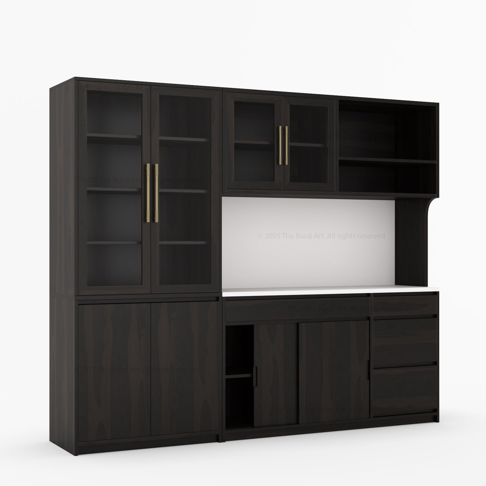 Girtin Solid Wood Wine & Coffee Bar Hutch with White Quartz Countertop – 99” Width