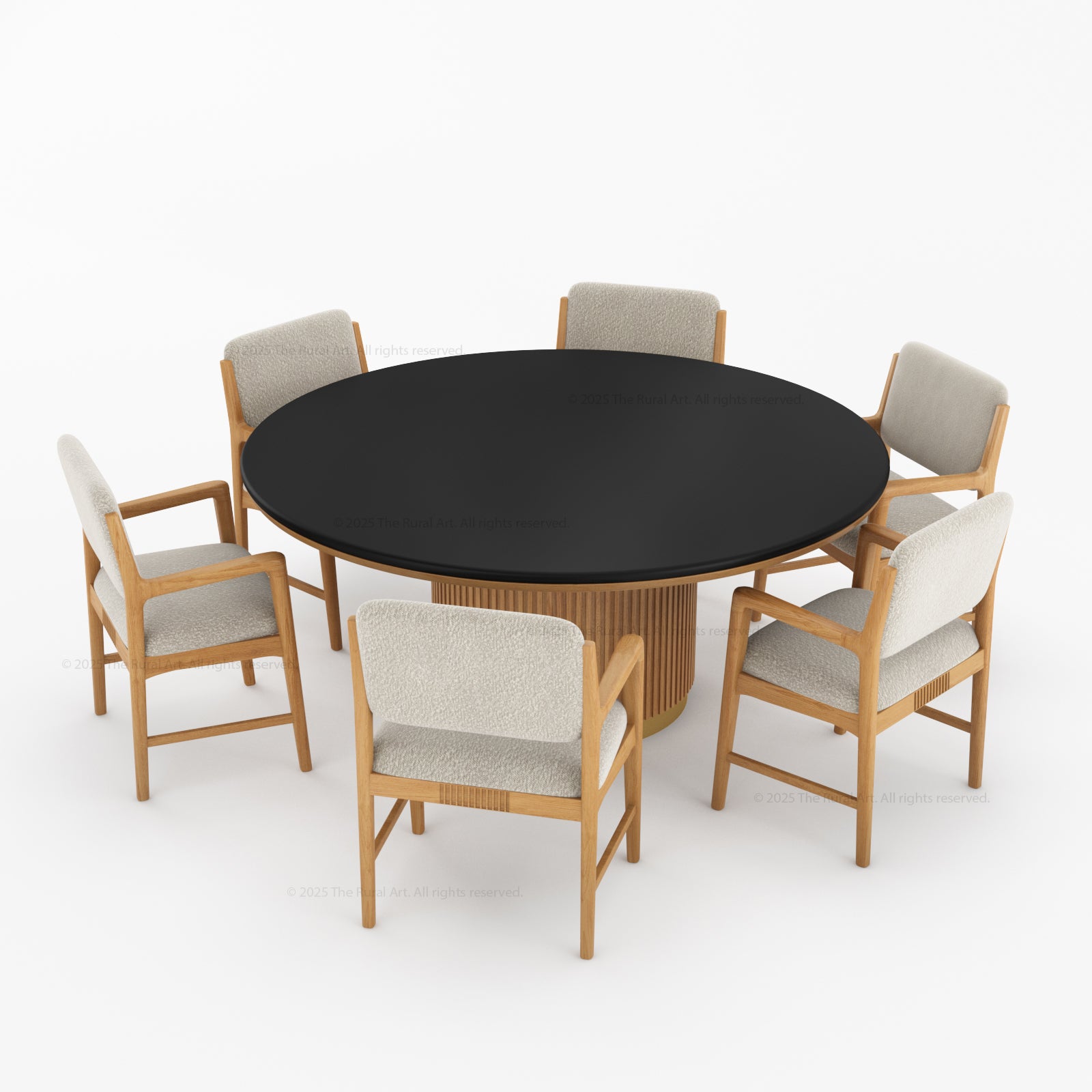 Auburn Fluted Round Dining Table and Chair Set Made of Solid Wood