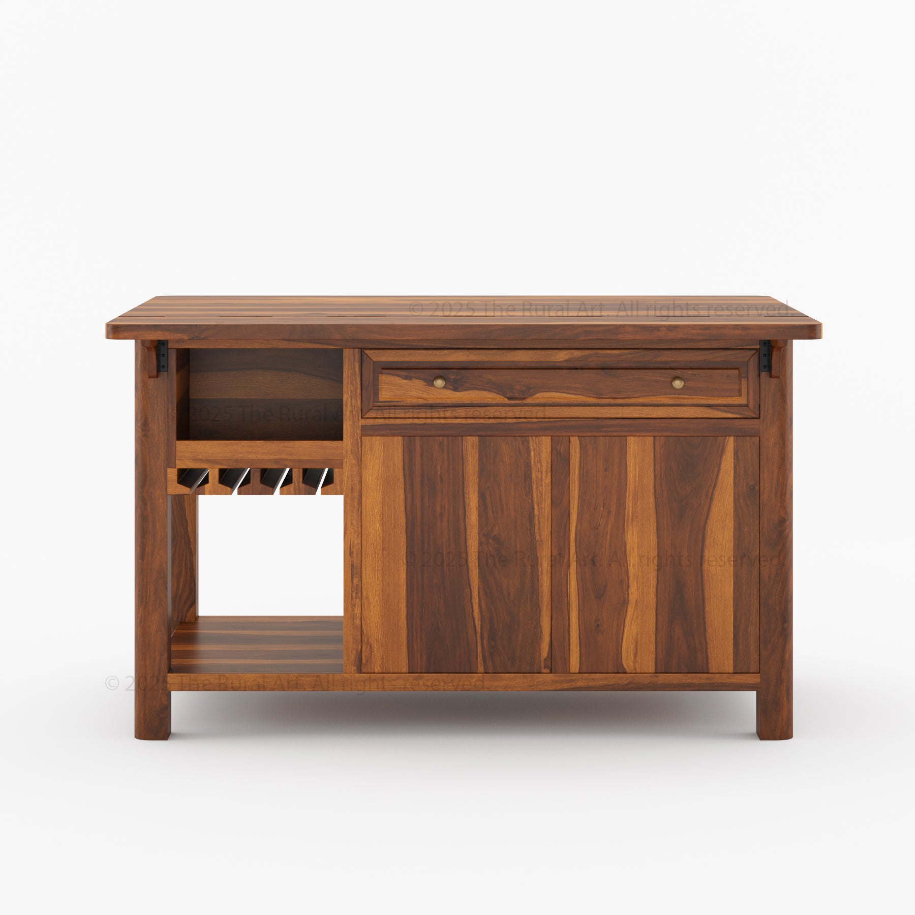 Trenton Solid Wood Kitchen Island – Drop Leaf Countertop & Wine Storage