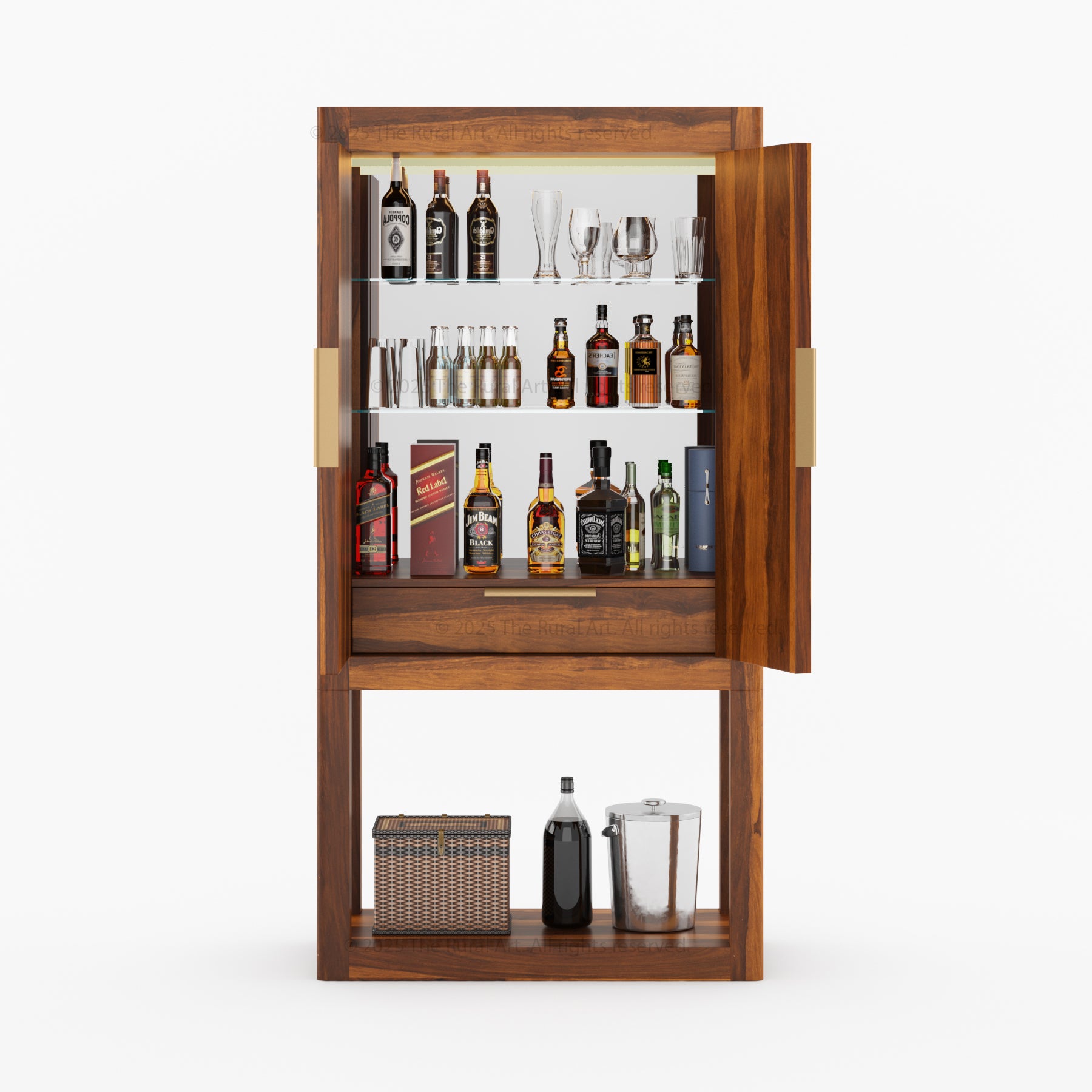 Aspen Modern Solid Wood Wine Bar Cabinet with Open Base