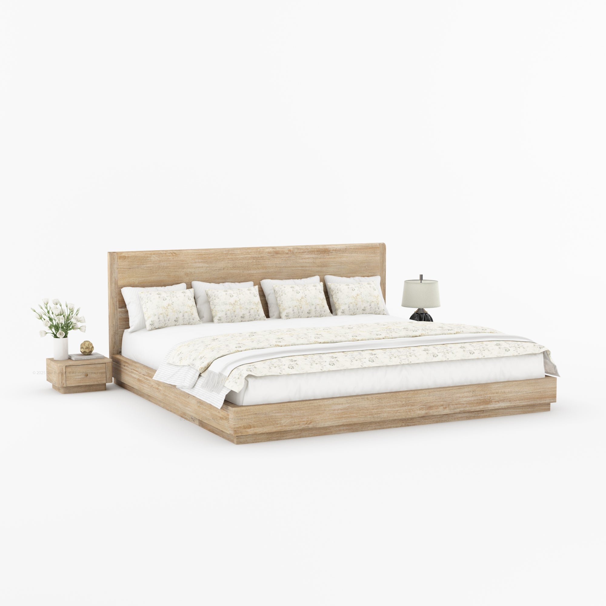 Auburn Solid Wood Pedestal Bed With Curved Edge Headboard