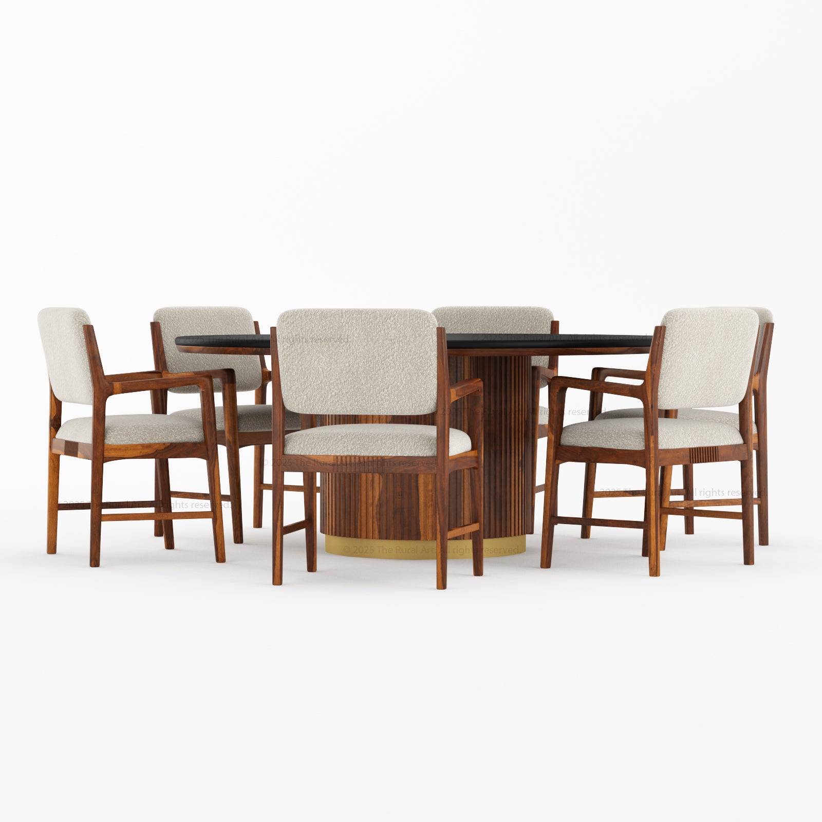 Auburn Fluted Round Dining Table and Chair Set Made of Solid Wood