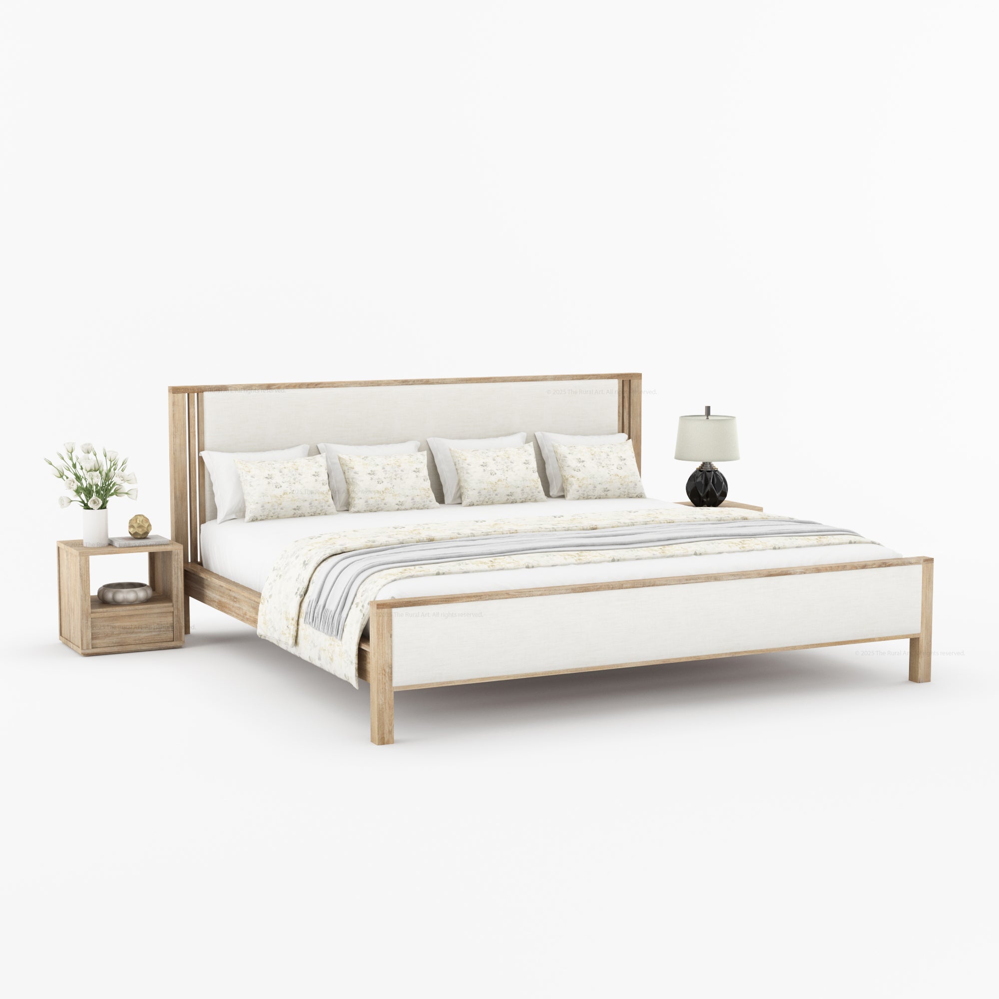 San Marino Premium Solid Indian Rosewood Upholstered Platform Bed