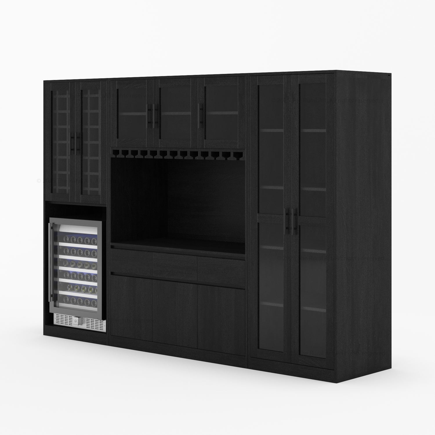 Black Wine Bar Cabinet with Fridge Space Side View